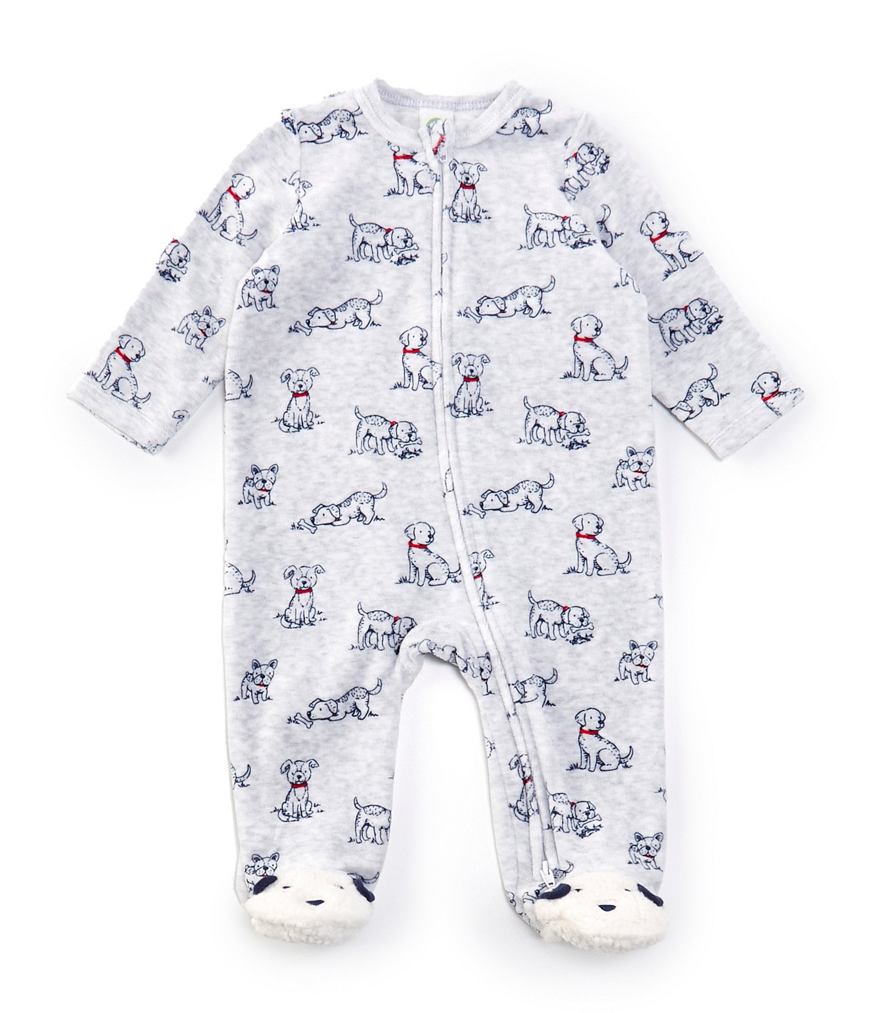 Little Me Baby Boys 3-6 Months Long-Sleeve Puppy-Printed Velour Footie Coverall