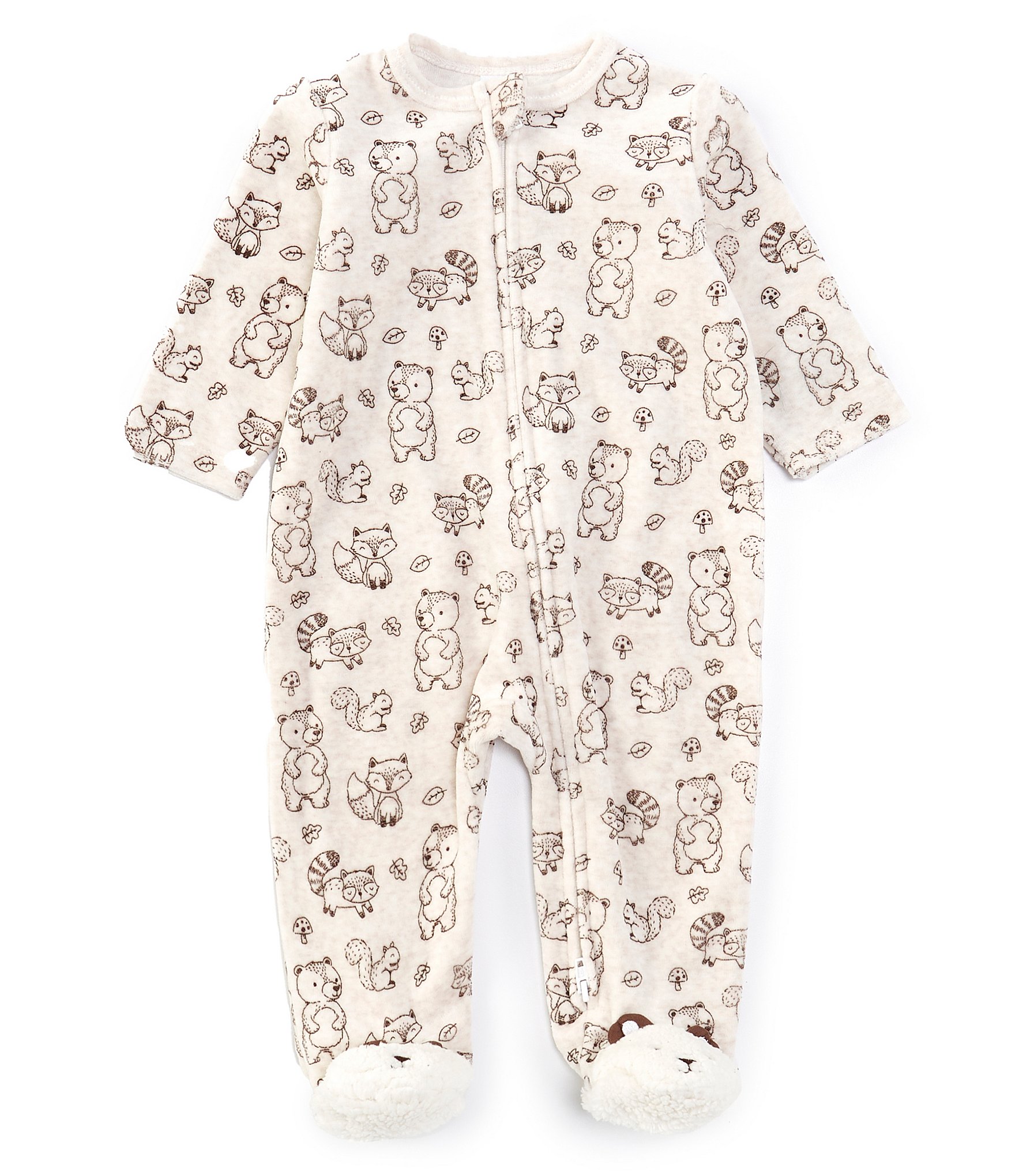 Little Me Baby Boys 3-9 Months Long Sleeve Woodland Animal Printed Velour Footed Coverall