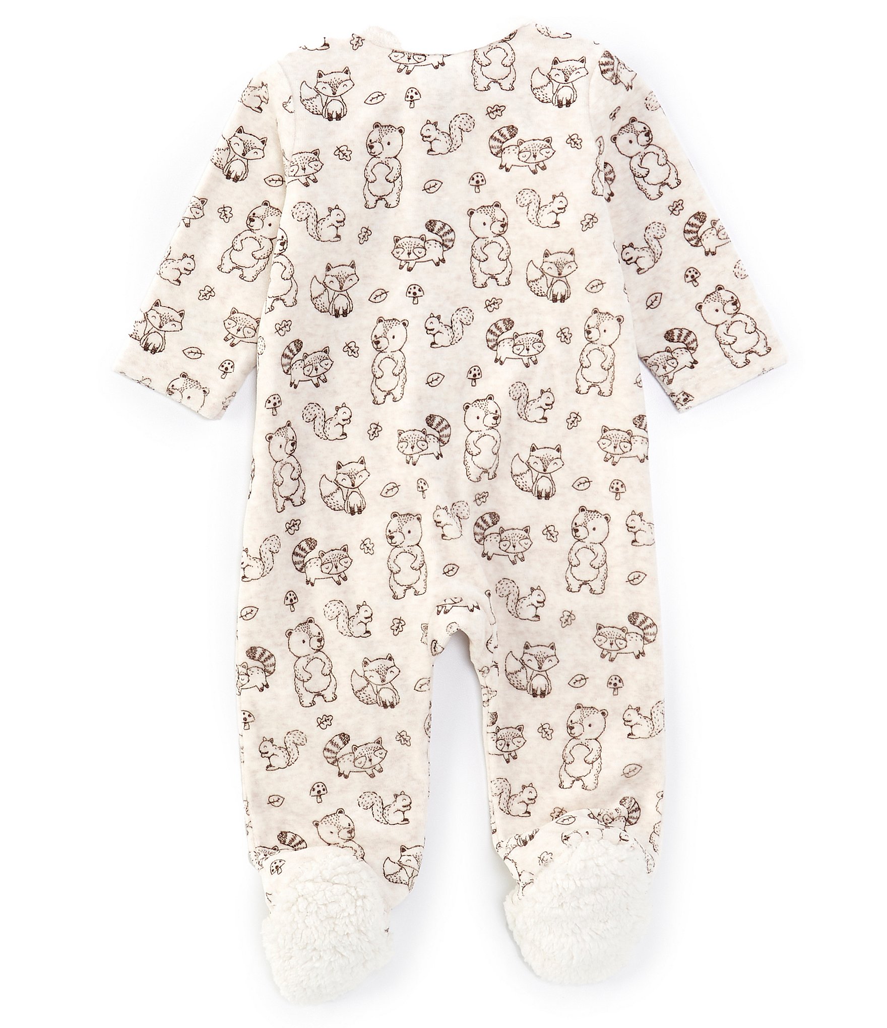 Little Me Baby Boys 3-9 Months Long Sleeve Woodland Animal Printed Velour Footed Coverall