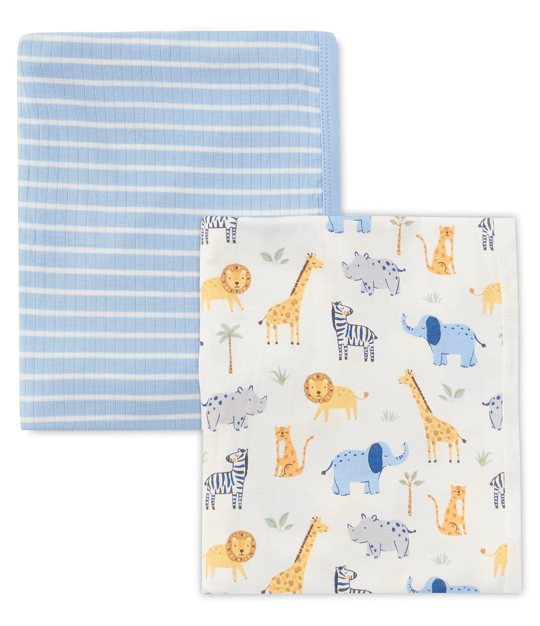 Little Me Baby Boys Jungle Print/Striped Receiving Blanket 2-Pack