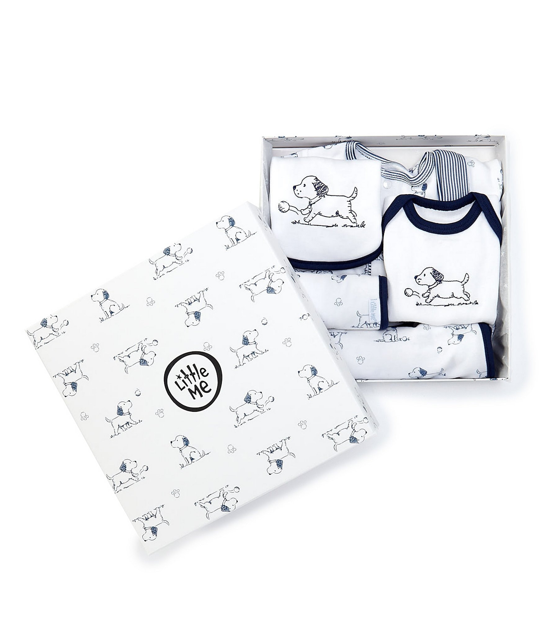 Little Me Baby Boys Newborn-6 Months Puppy Toile 6-Piece Gift Box Layette Set