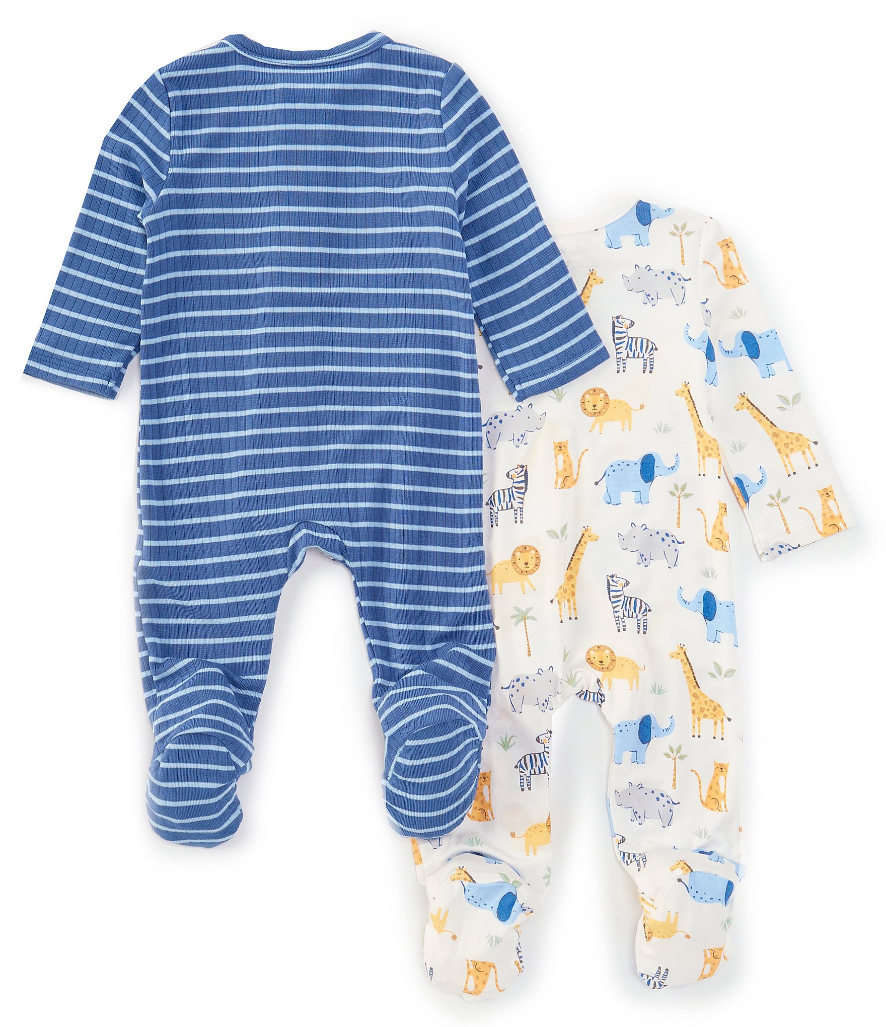 Little Me Baby Boys Newborn-9 Months Jungle-Printed & Striped Footed Coveralls 2-Pack