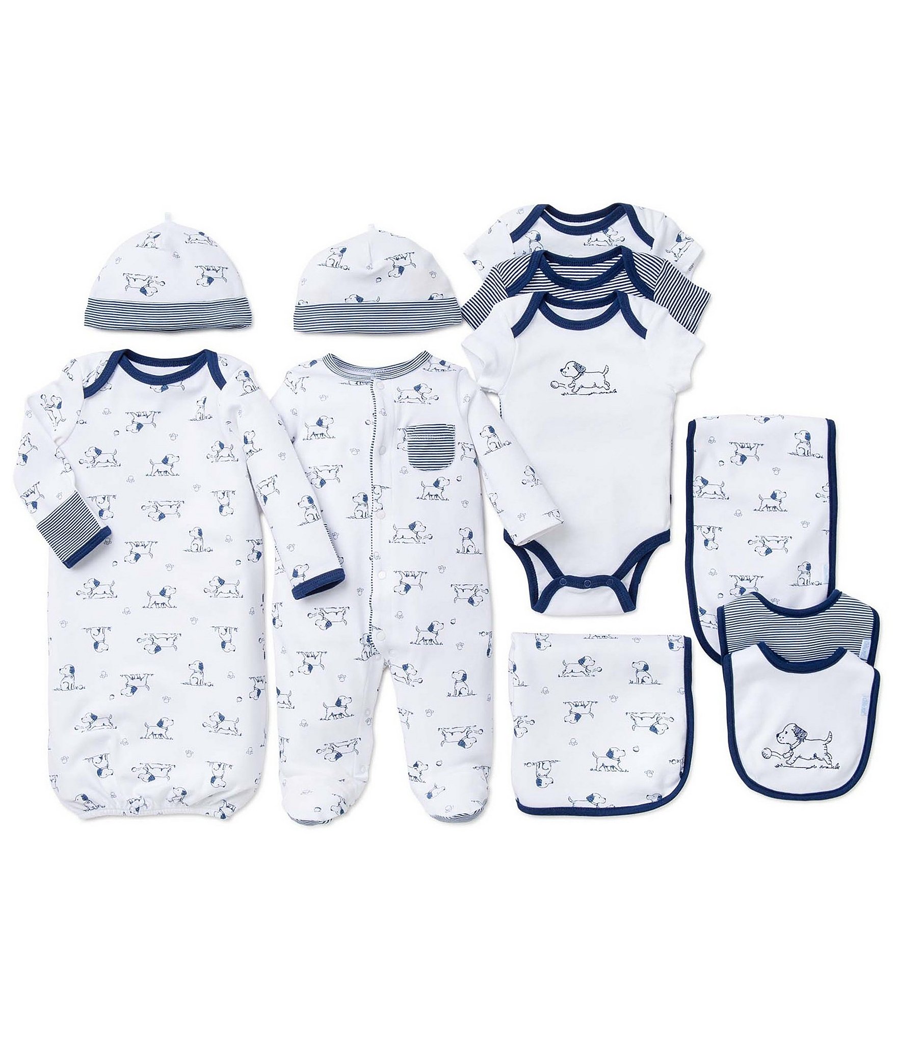 Little Me Baby Boys Preemie-9 Months Puppy Toile Printed Footie Coverall & Hat Set