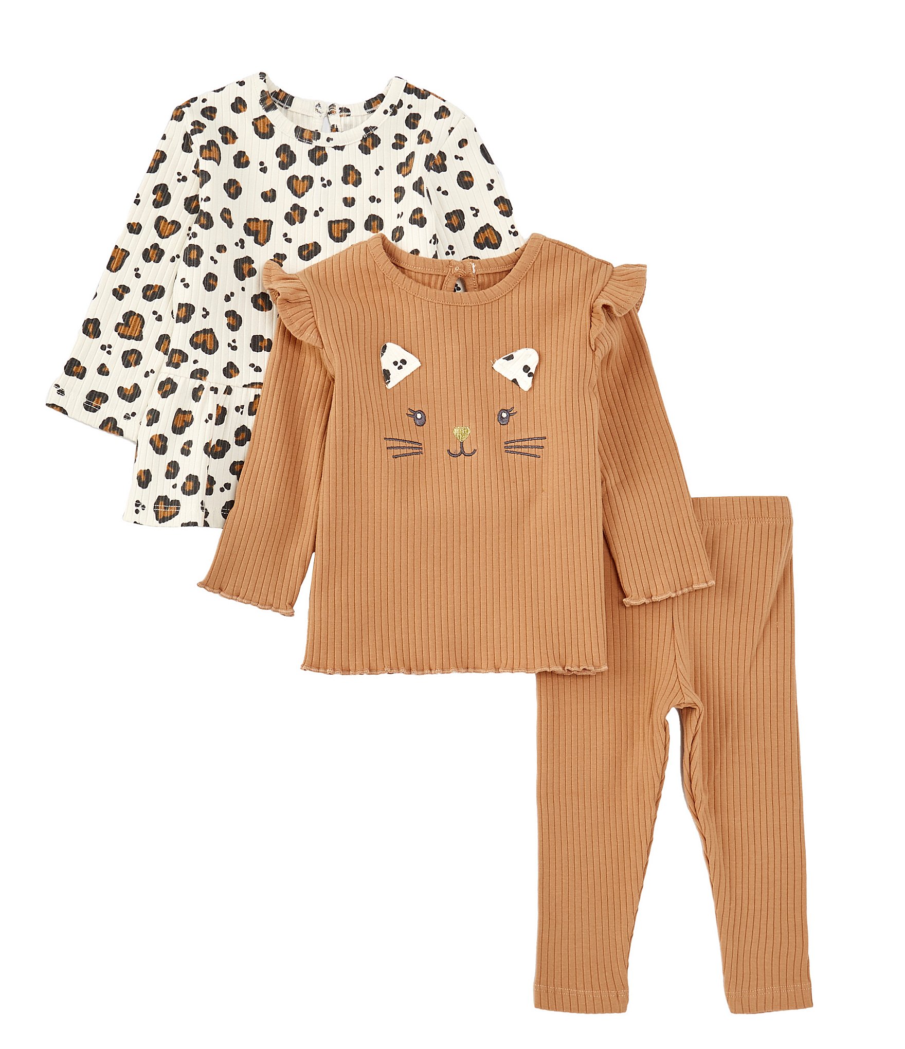 Little Me Baby Girls 12-24 Months Long Sleeve Heart Printed T-Shirt, Long  Sleeve Solid Cat Face T-Shirt & Solid Leggings Set