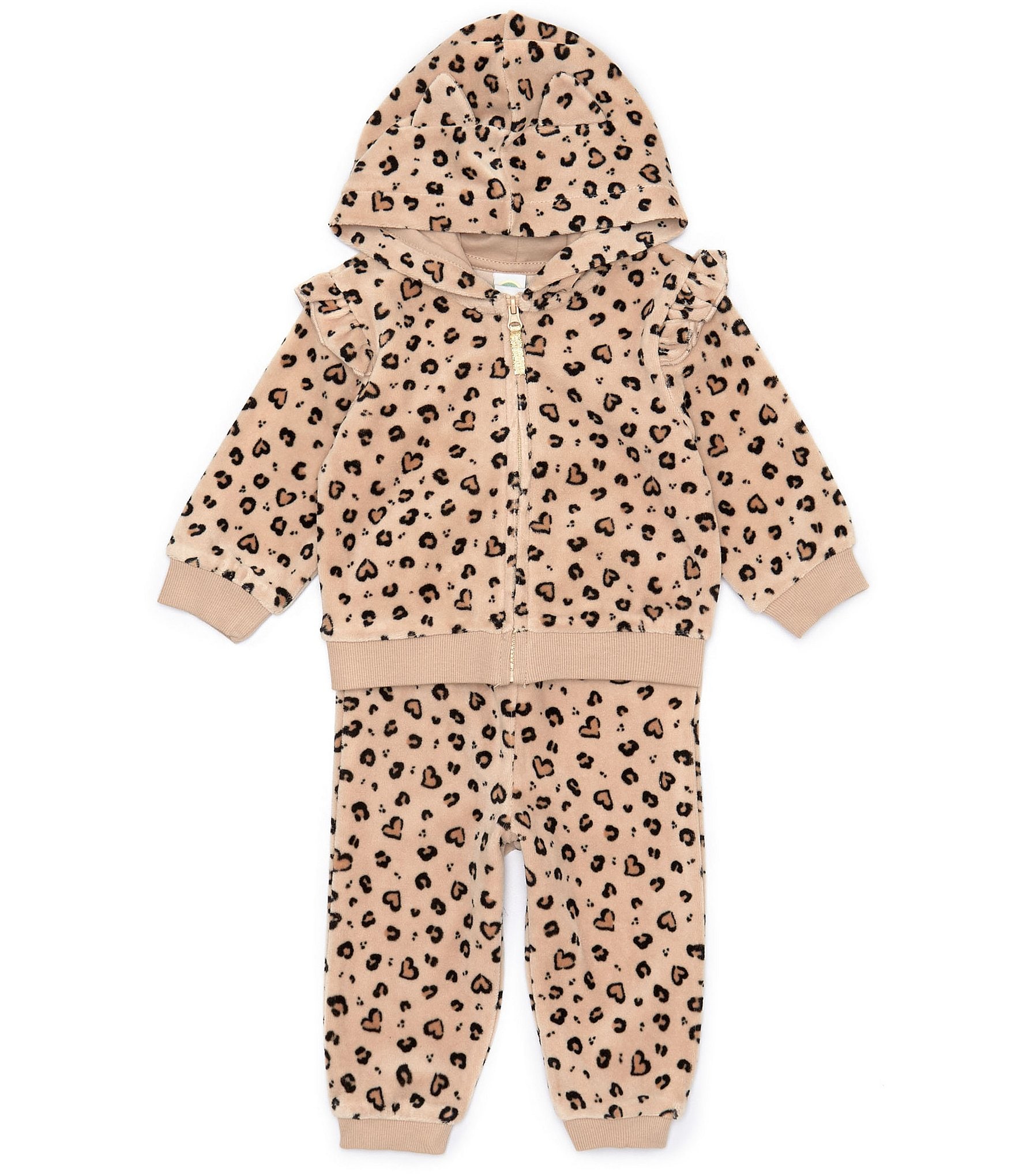 Little Leopard Hooded Sleeve Girls Long | Printed Velour Set Pants Me & Dillard\'s Jacket Matching Jogger 12-24 Months Baby