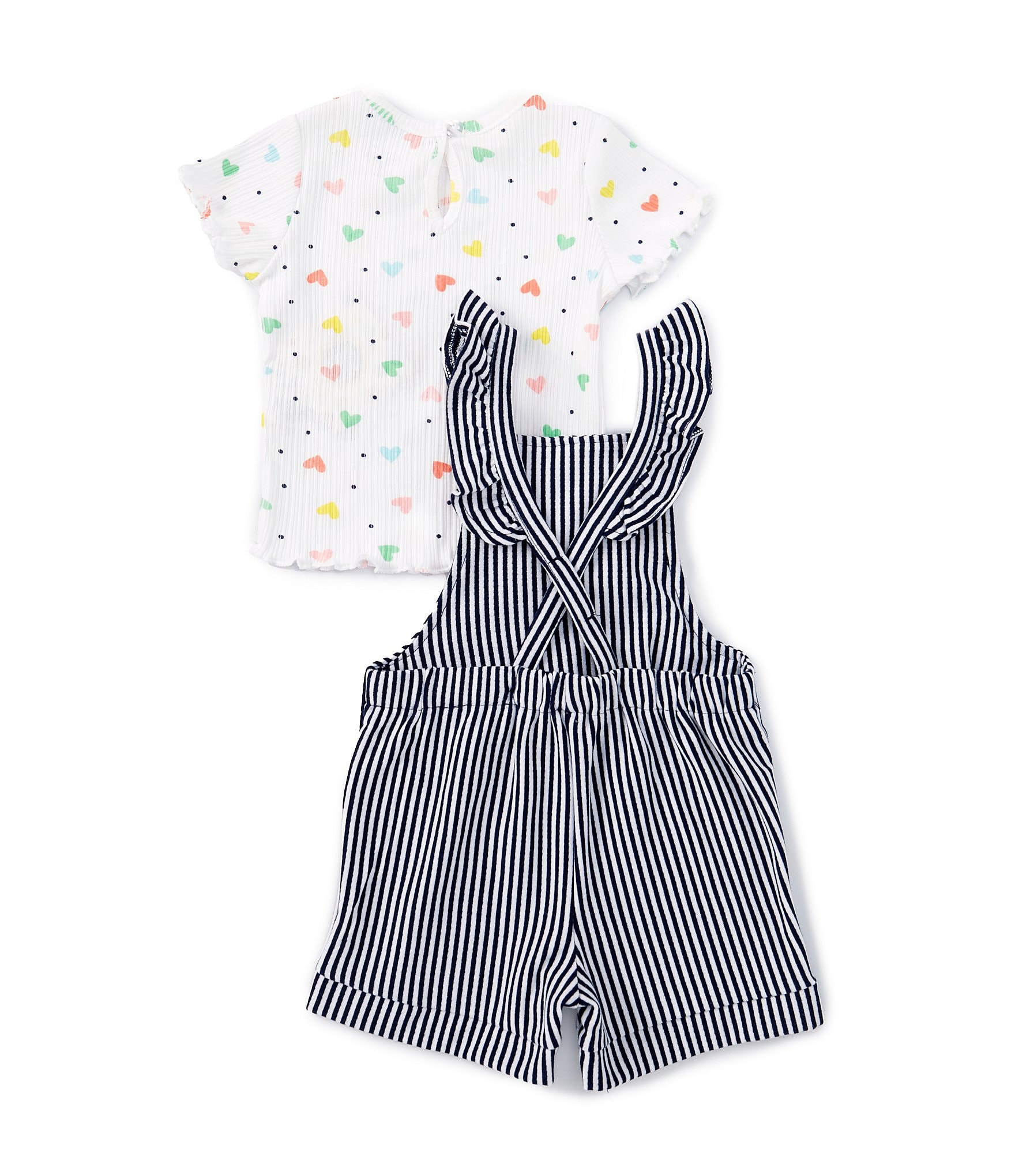 Little Me Baby Girls 12-24 Months Sleeveless Striped Heart Motif Knit Romper & Short-Sleeve Heart Printed T-Shirt Set