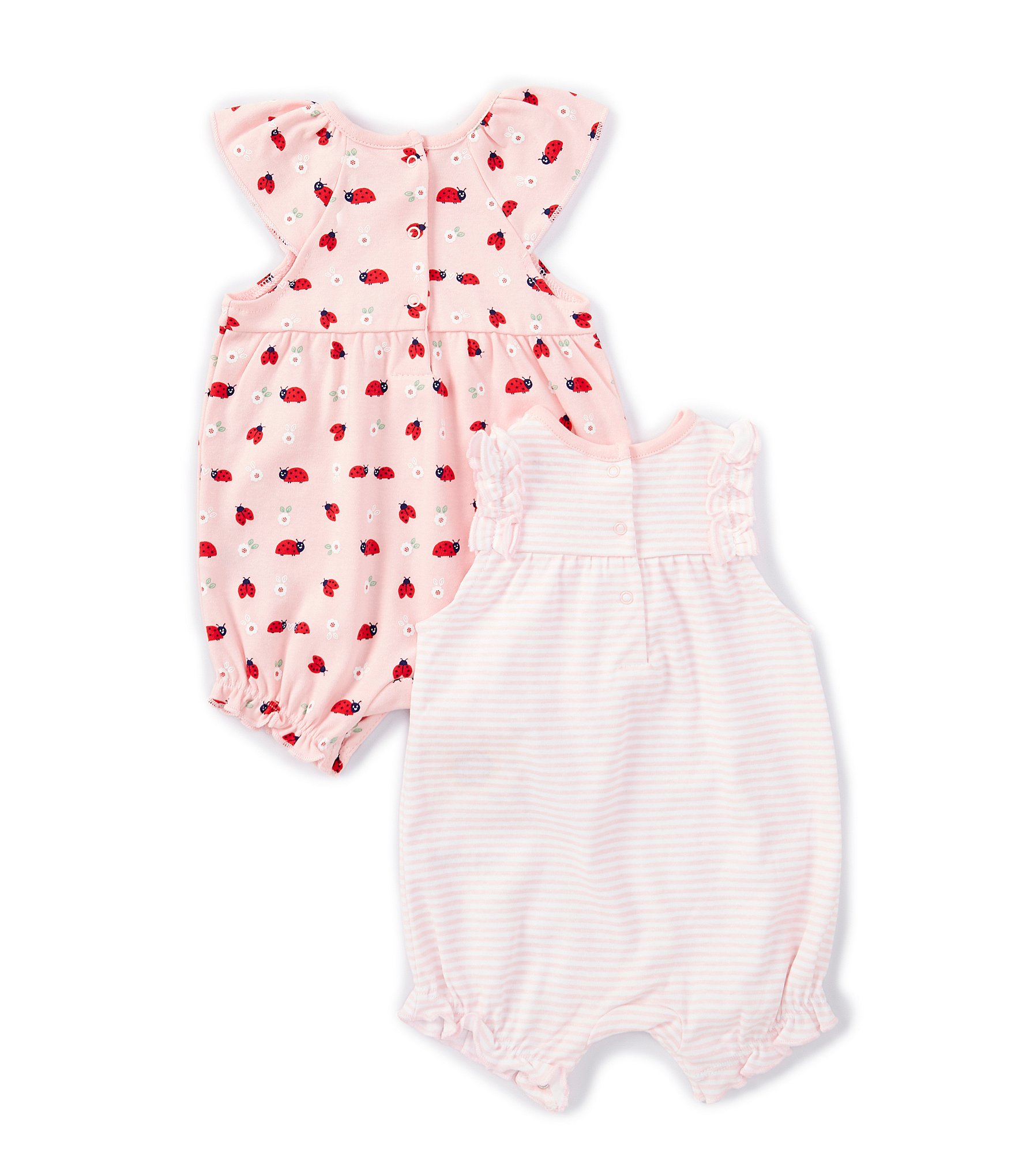 Little Me Baby Girls 3-12 Months Allover-Ladybug-Printed Romper & Sleeveless Stripe-Pattern Romper Two-Pack