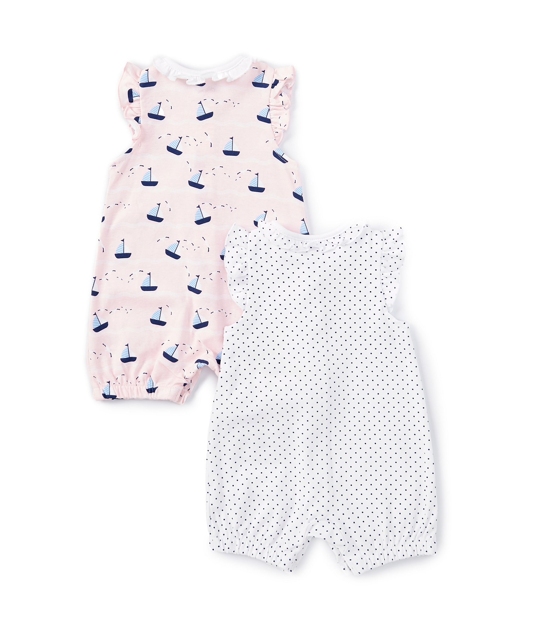 Little Me Baby Girls 3-12 Months Flutter-Sleeve Allover-Sailboat-Printed Romper & Pindotted Romper Two-Pack