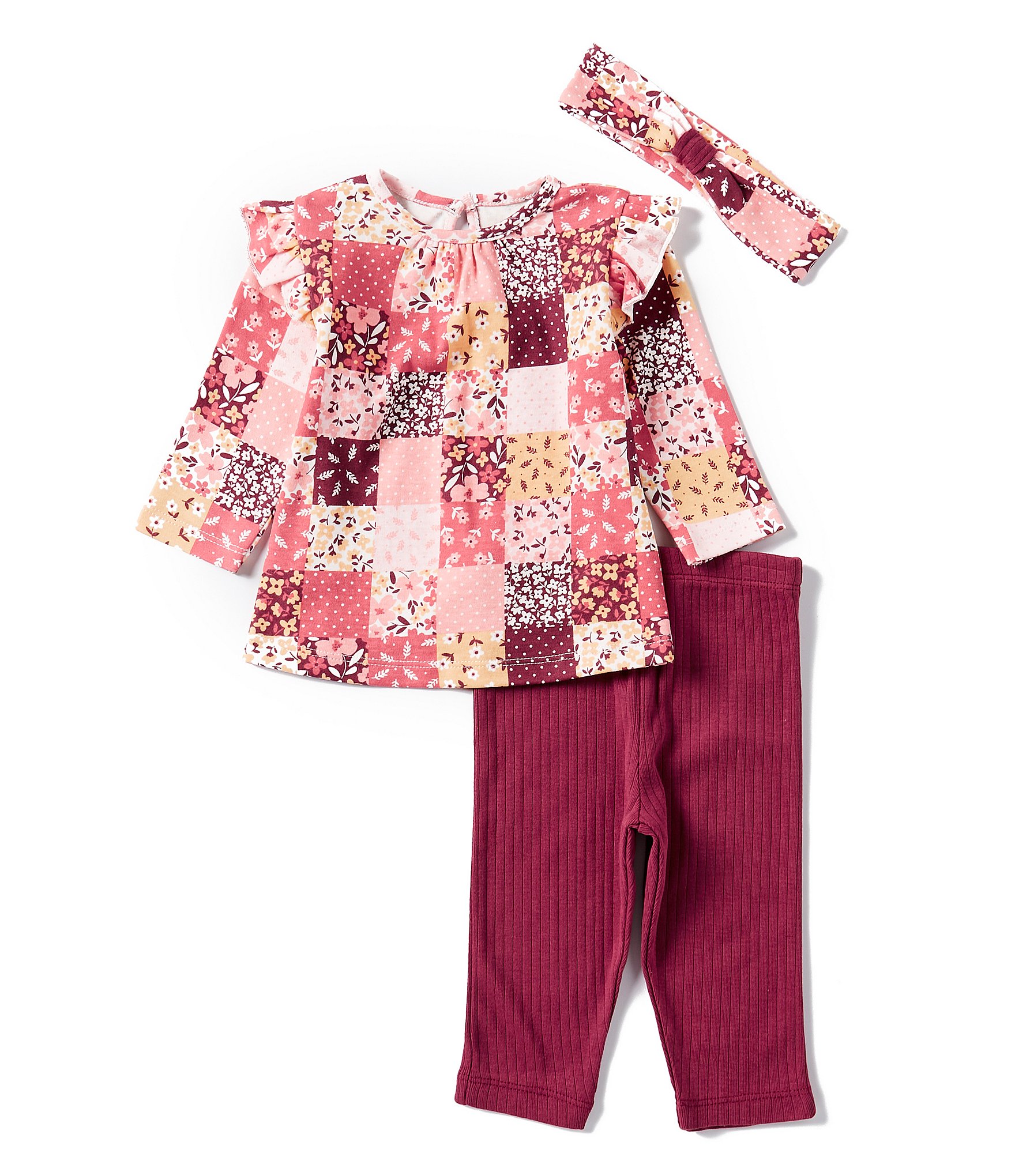 Little Me Baby Girls 3-12 Months Long Sleeve Floral/Dotted Patchwork-Printed Tunic Top & Solid Leggings Set