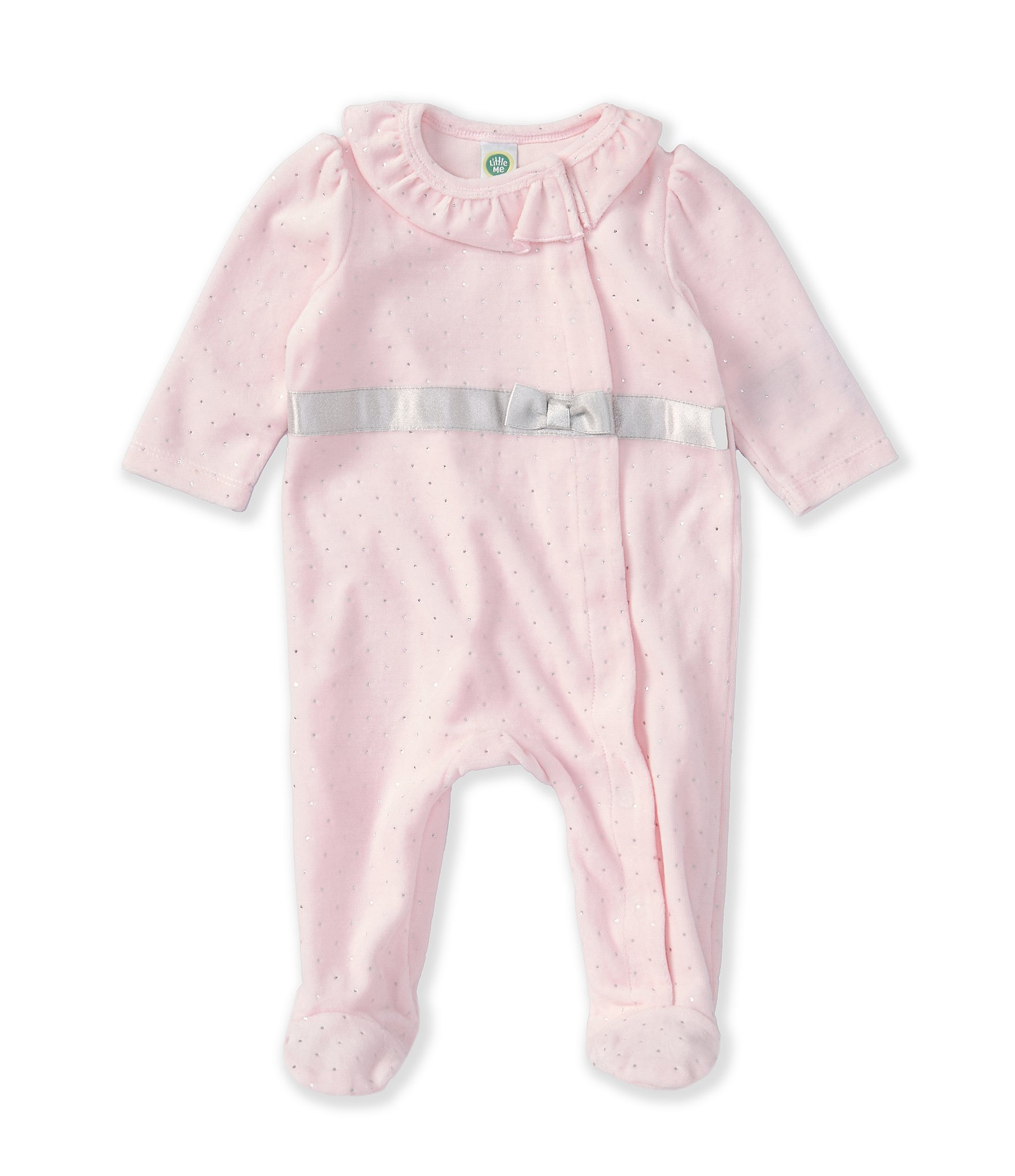 Little Me Baby Girls 3-9 Months Long-Sleeve Foiled-Dot Velour Footie Coverall