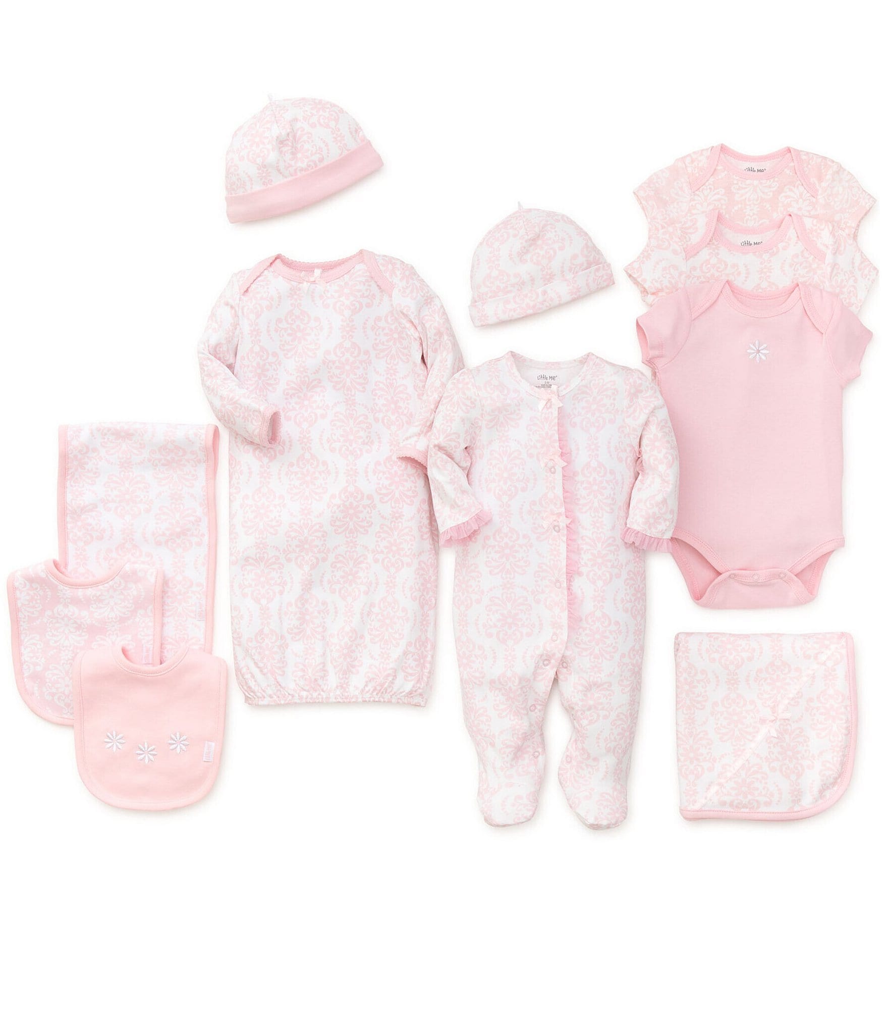 Little Me Baby Girls Newborn-3 Months Damask Print Gown & Hat Set