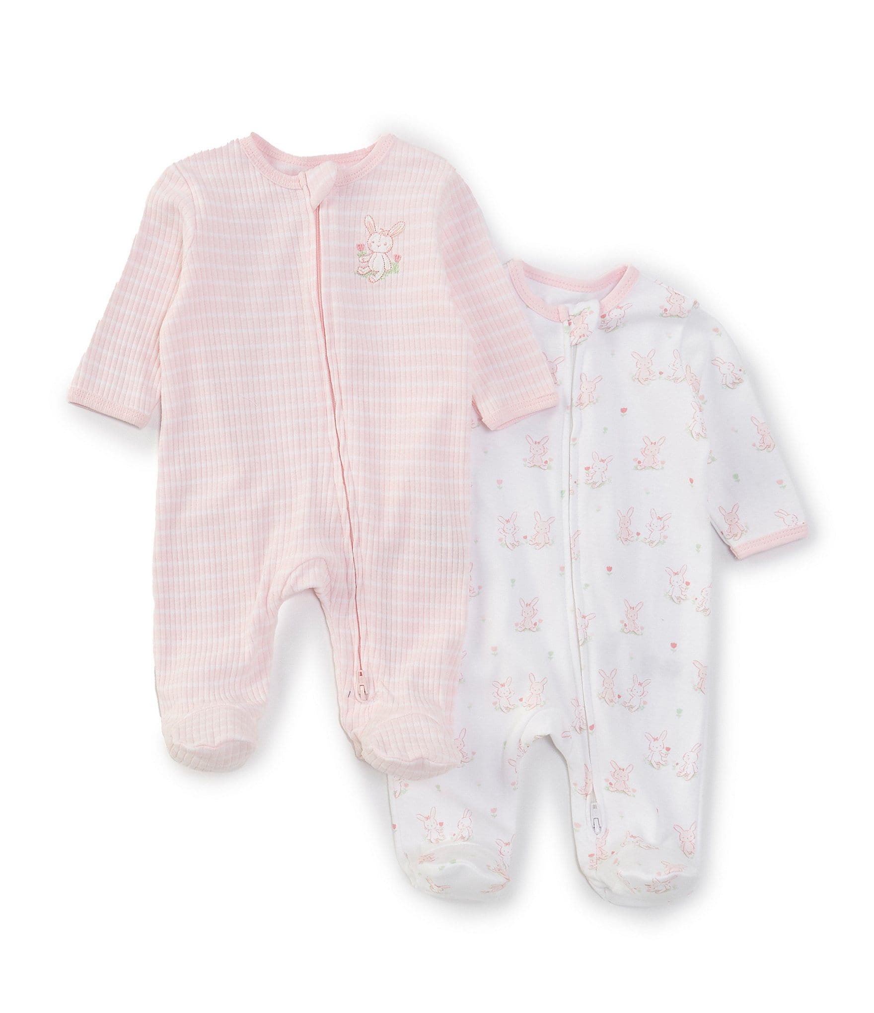 Little Me Baby Girls Newborn-9 Months Long Sleeve Easter Bunny/Striped Footed Coverall Two-Pack