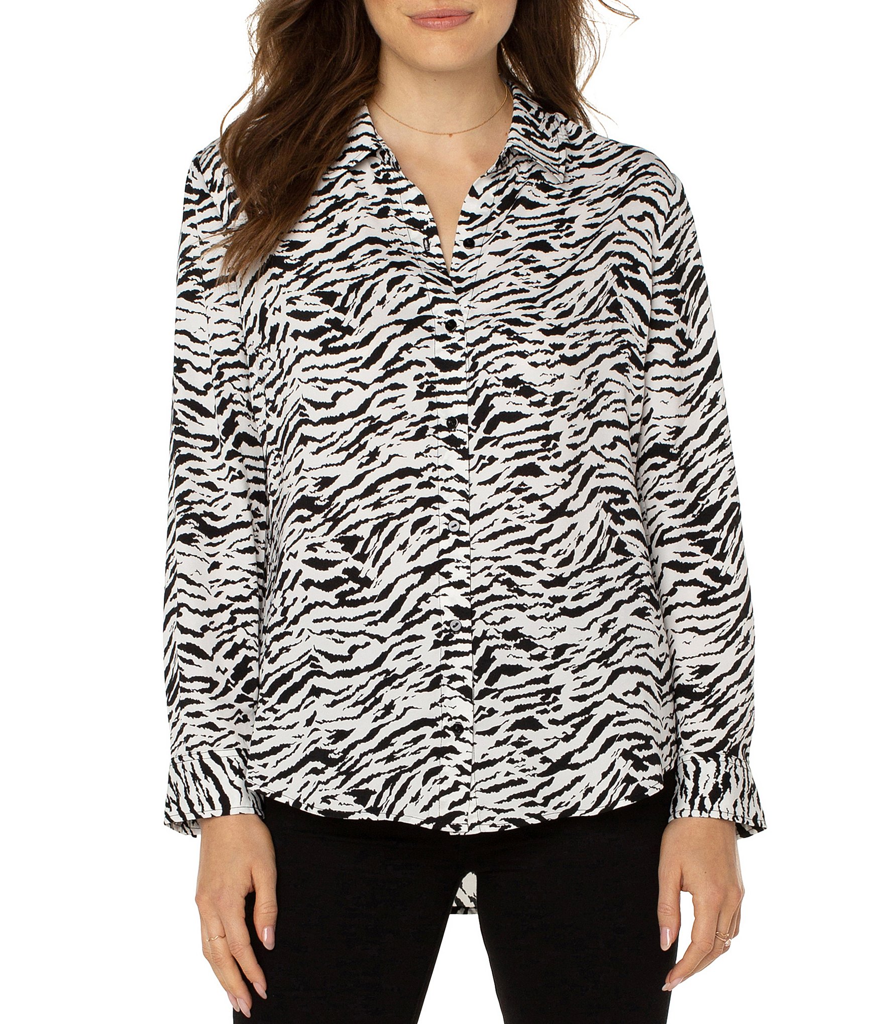 Liverpool Los Angeles Abstract Tiger Print Point Collar Long Sleeve ...