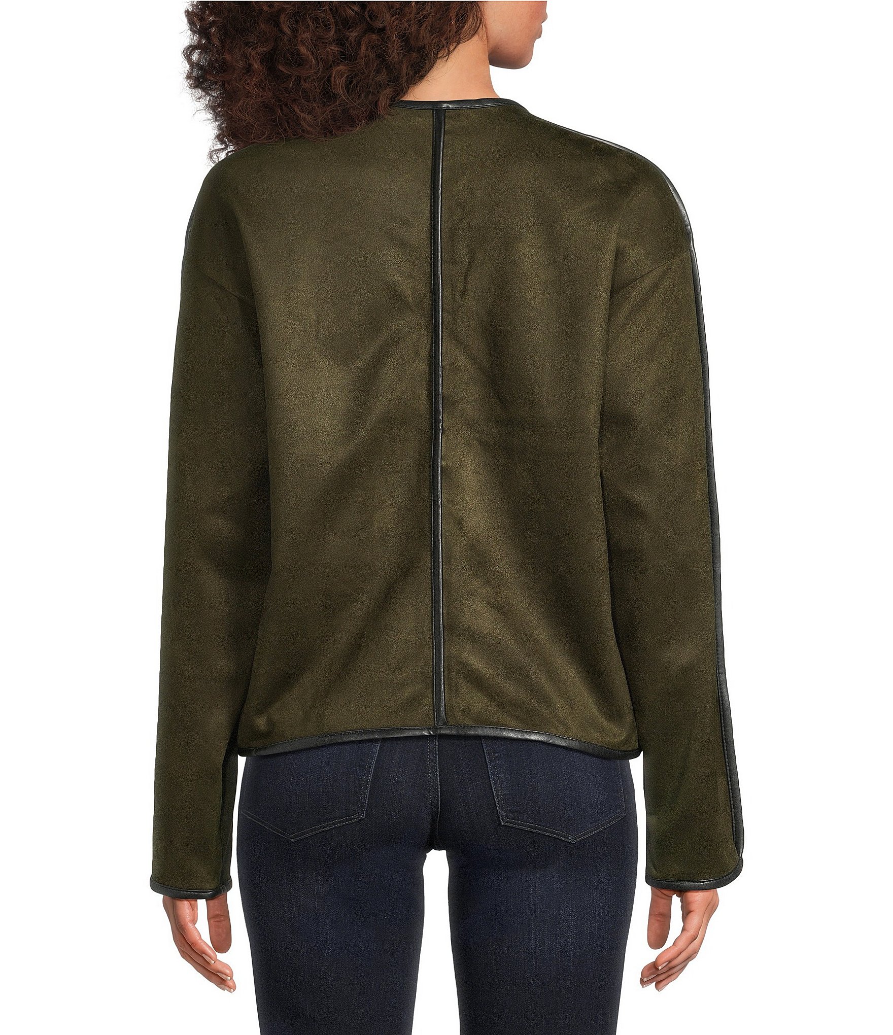 Liverpool Los Angeles Faux Suede Collarless Long Sleeve Open Front Jacket