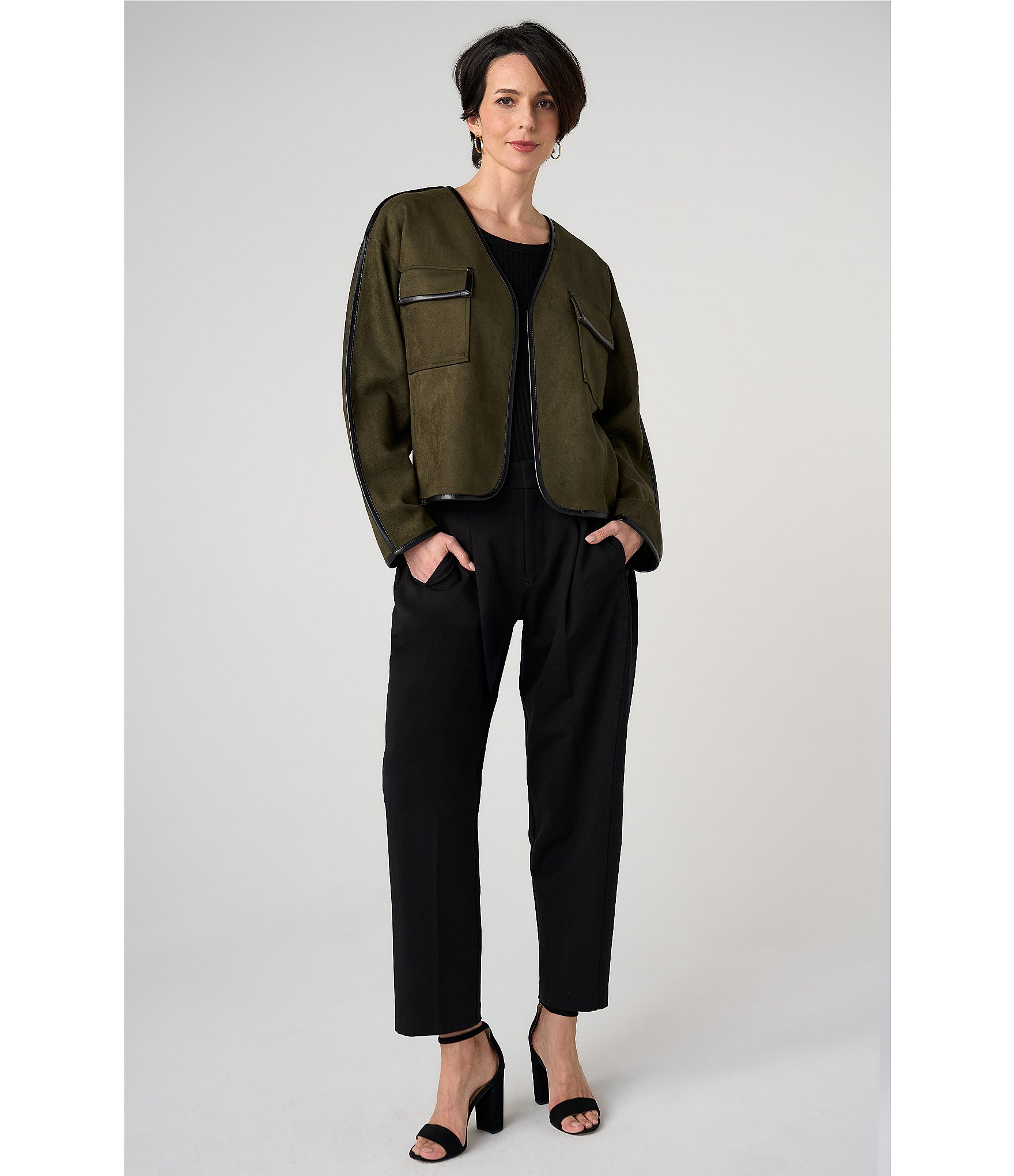 Liverpool Los Angeles Faux Suede Collarless Long Sleeve Open Front Jacket