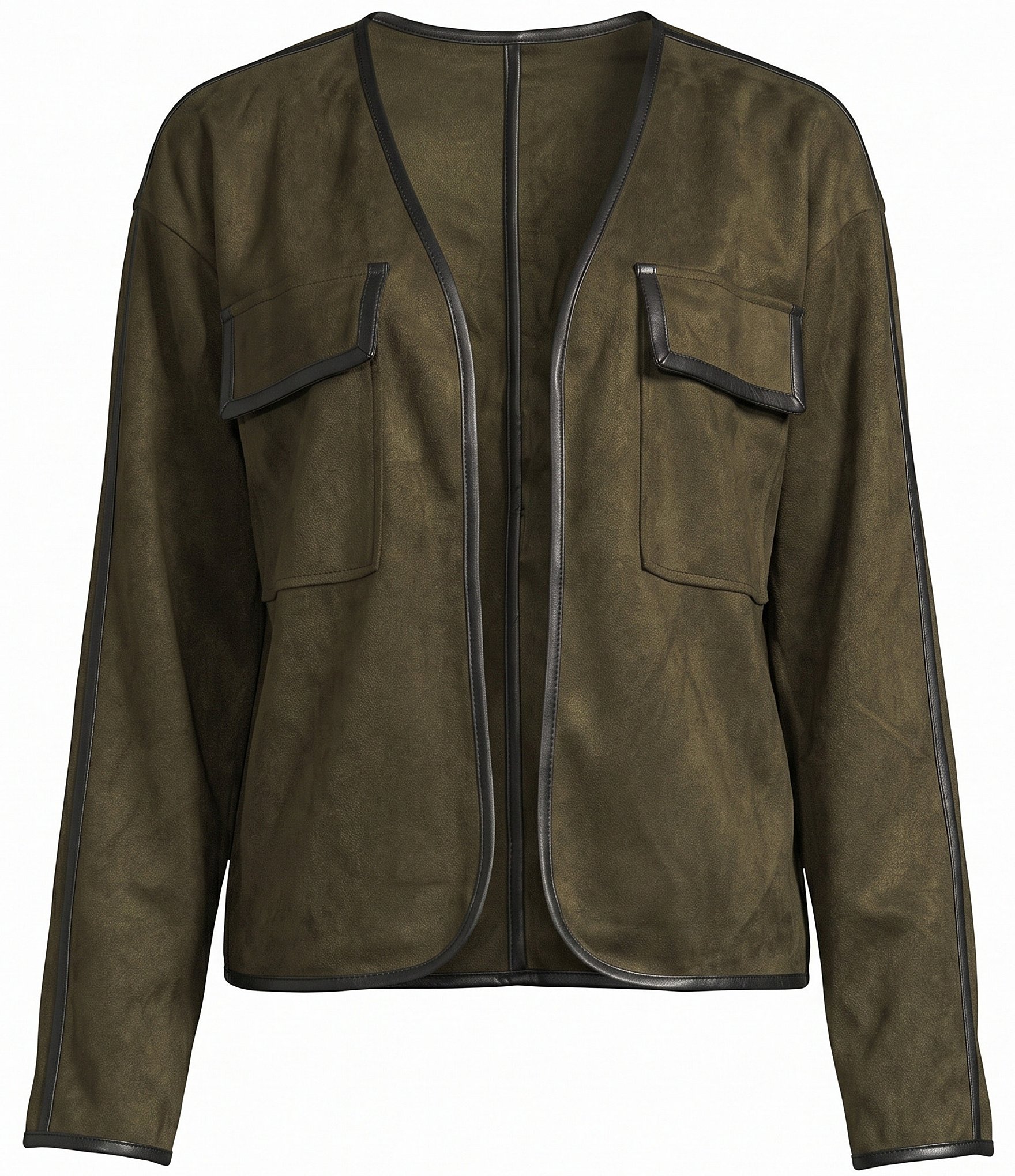 Liverpool Los Angeles Faux Suede Collarless Long Sleeve Open Front Jacket