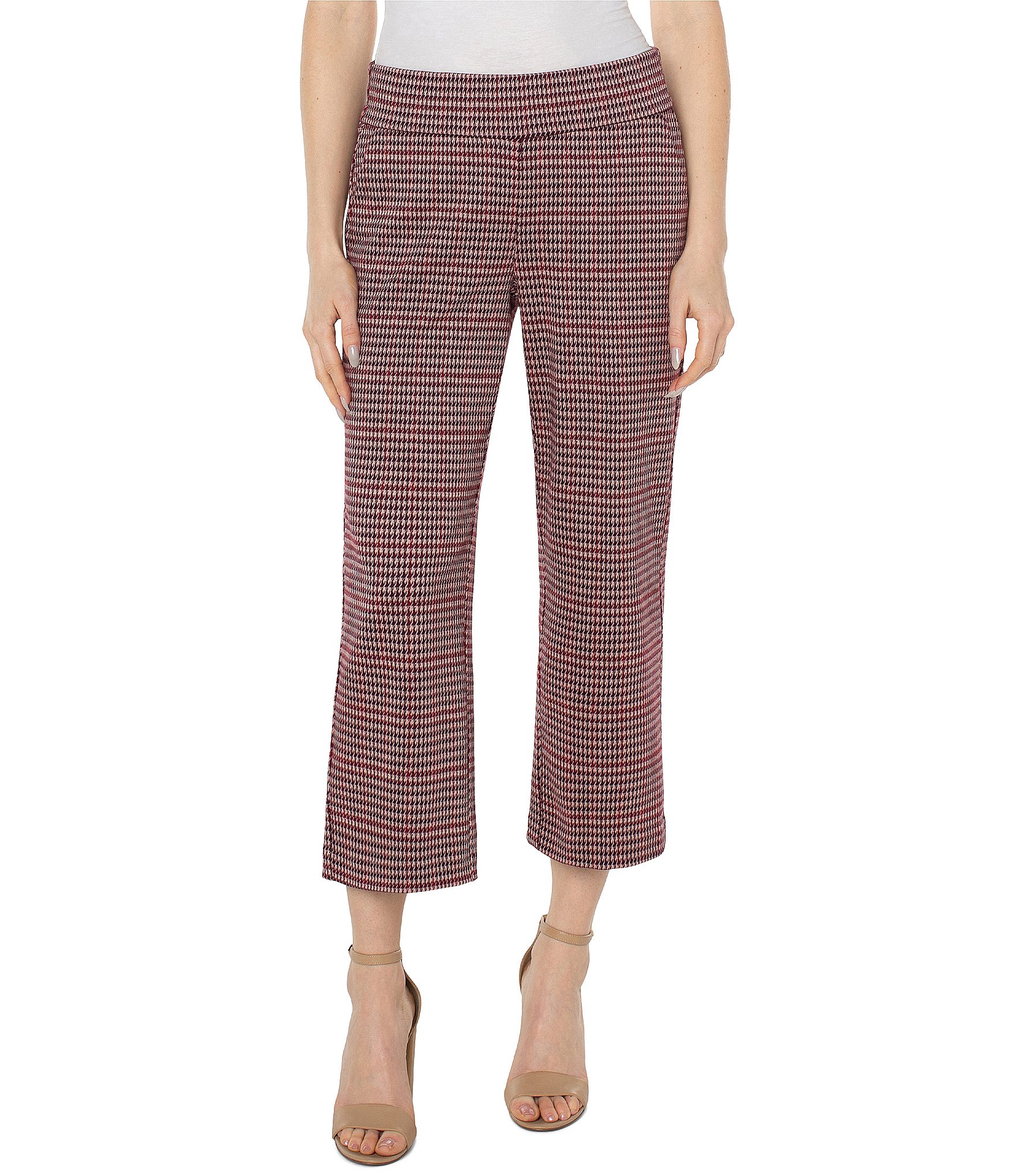 Houndstooth Pants for Women High Waist Button Straight Leg Office Lounge  Pants Plus Size Plaid Print Pull On Trousers