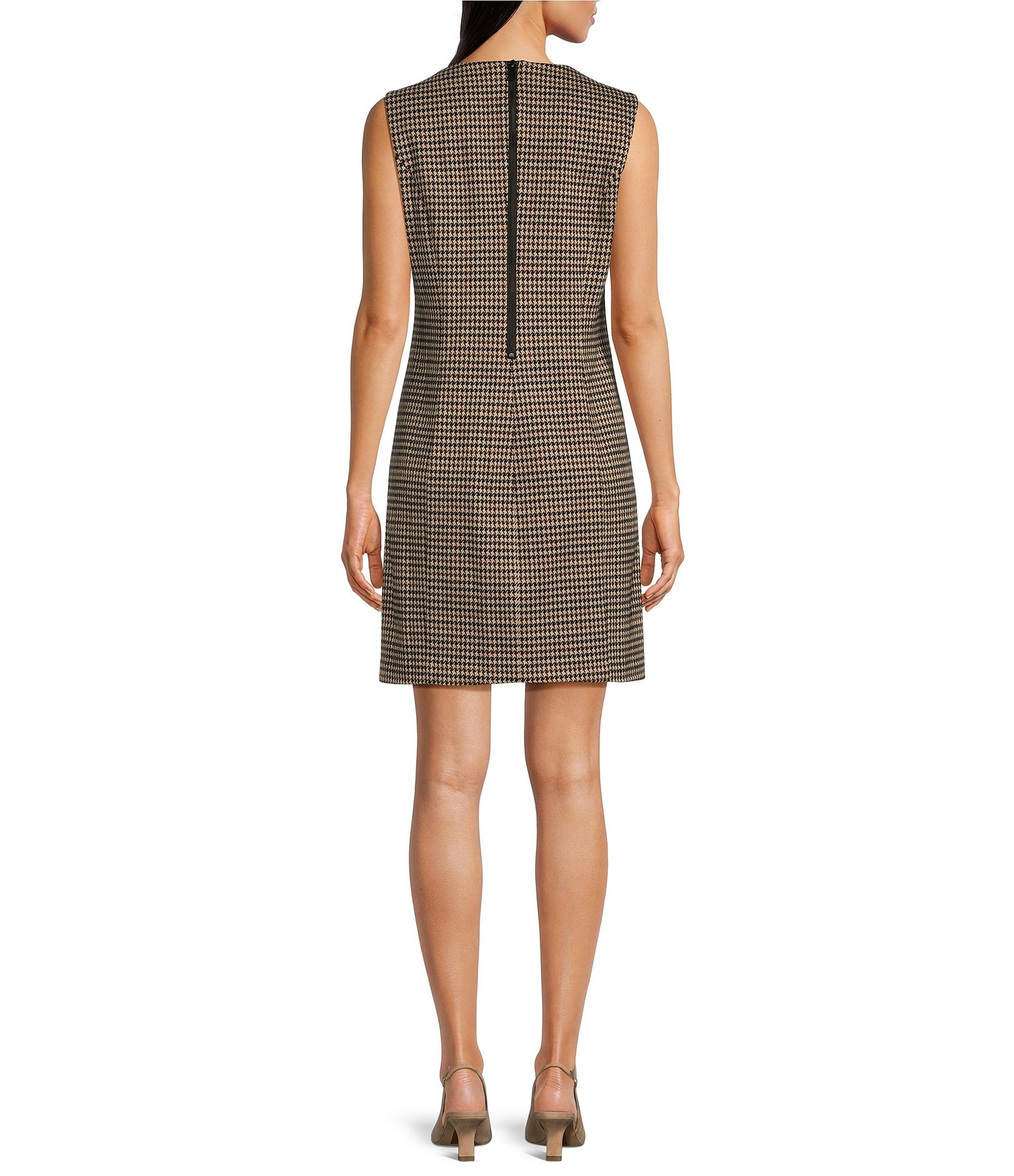 Liverpool Los Angeles Houndstooth Stretch Round Neck Sleeveless Dress