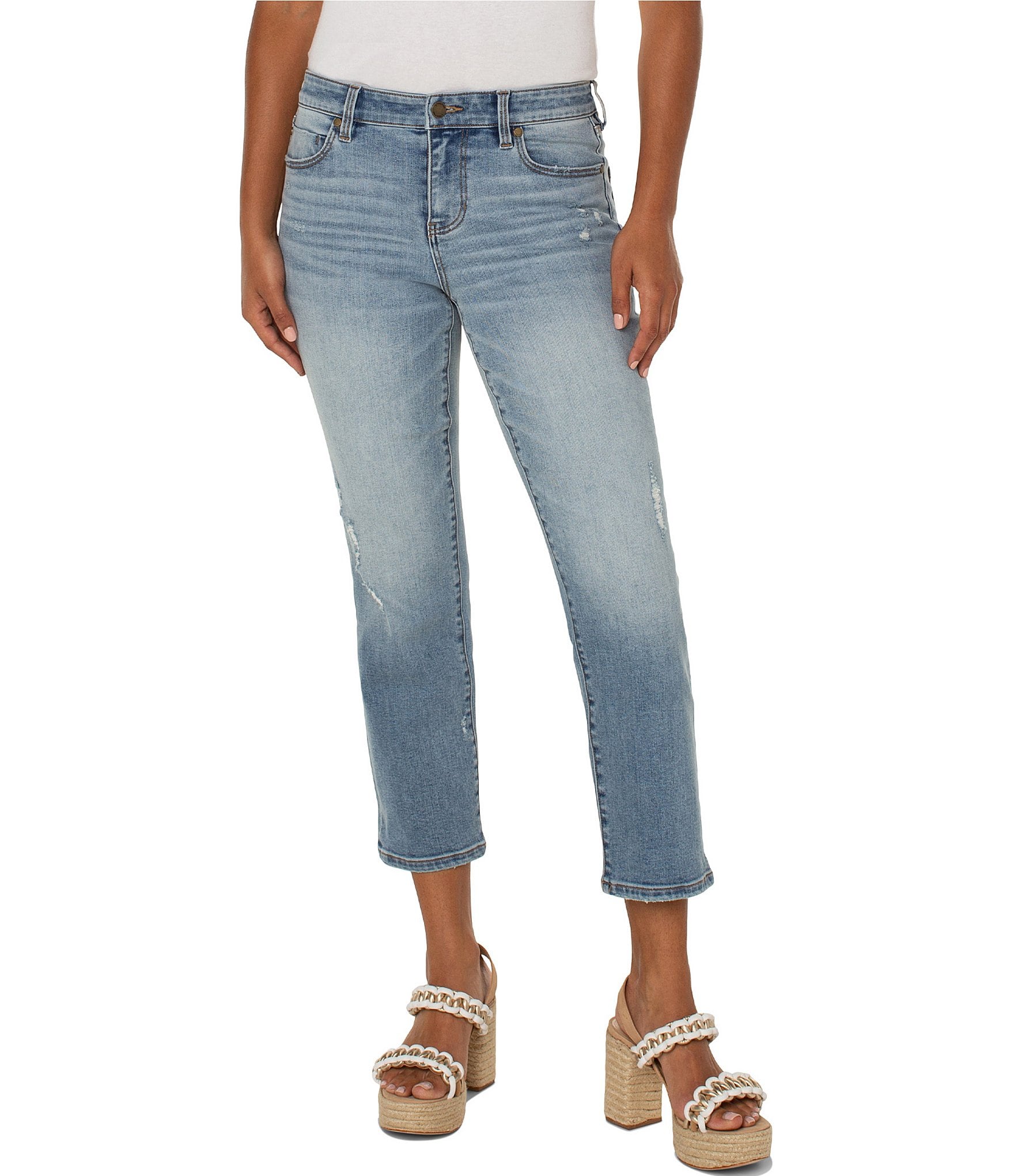 Liverpool Los Angeles Kennedy Mid Rise Straight Leg Crop Jeans | Dillard's