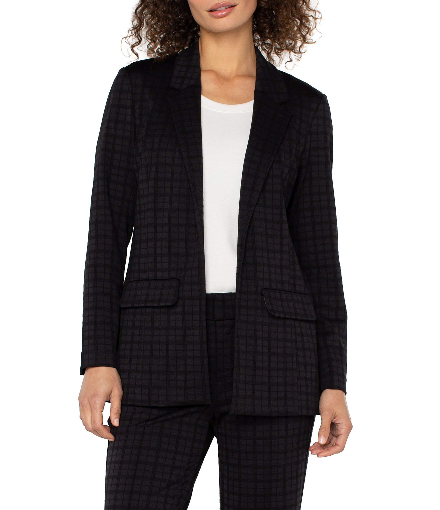Liverpool Los Angeles Knit Jacquard Checker Notch Collar Long Sleeve Blazer