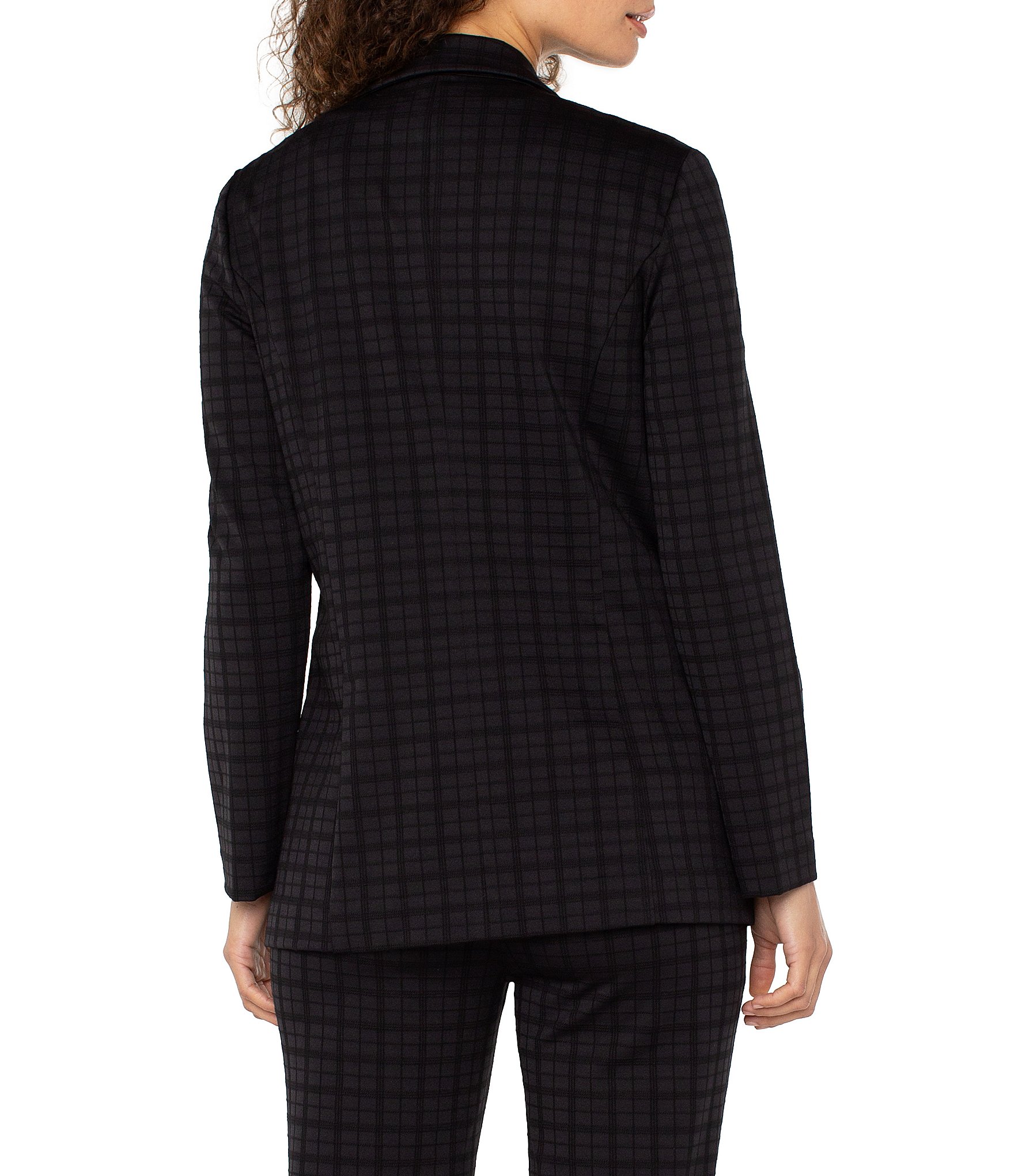 Liverpool Los Angeles Knit Jacquard Checker Notch Collar Long Sleeve Blazer