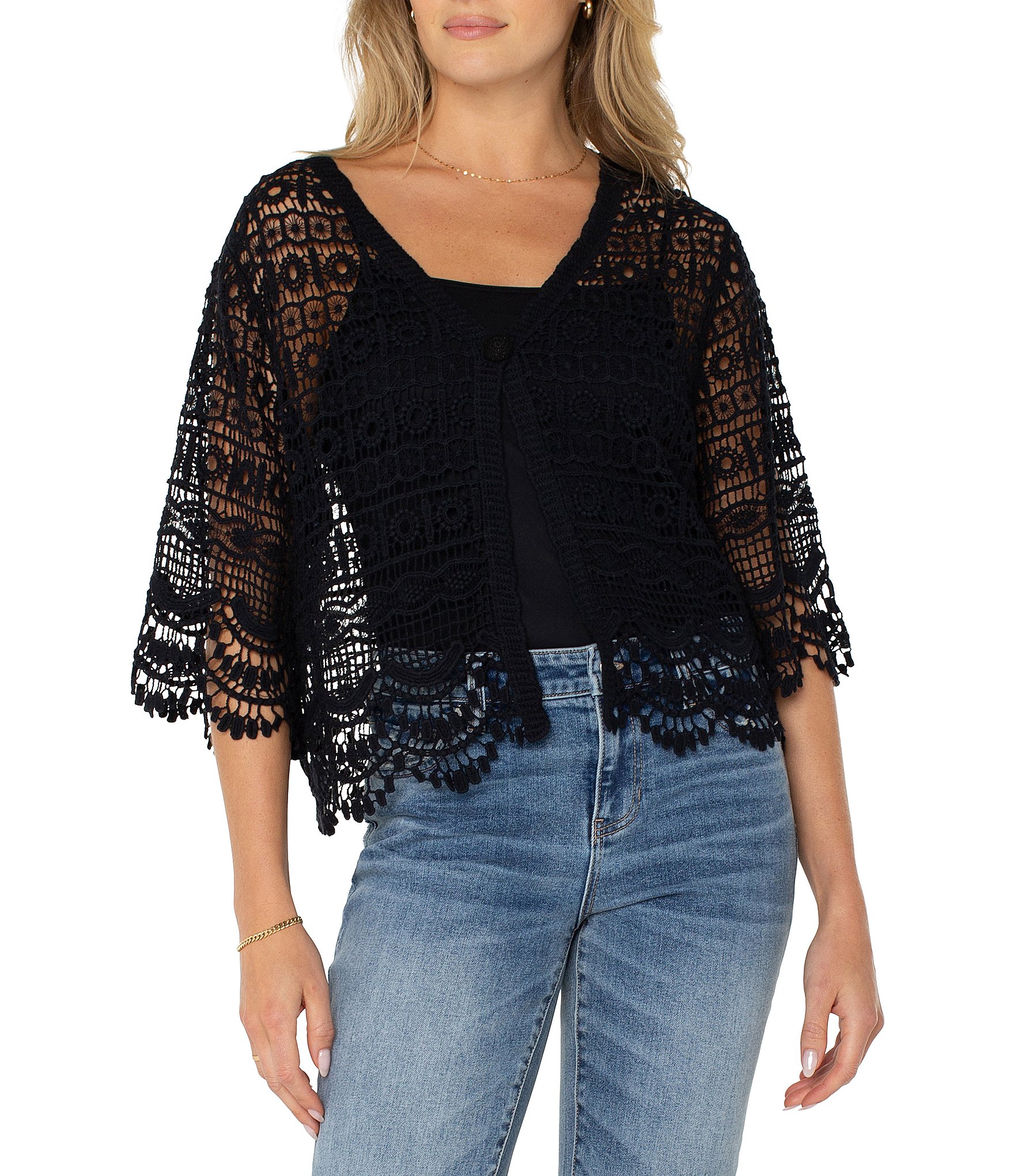Liverpool Los Angeles Lace V-Neck Short Sleeve Bolero Topper Cardigan