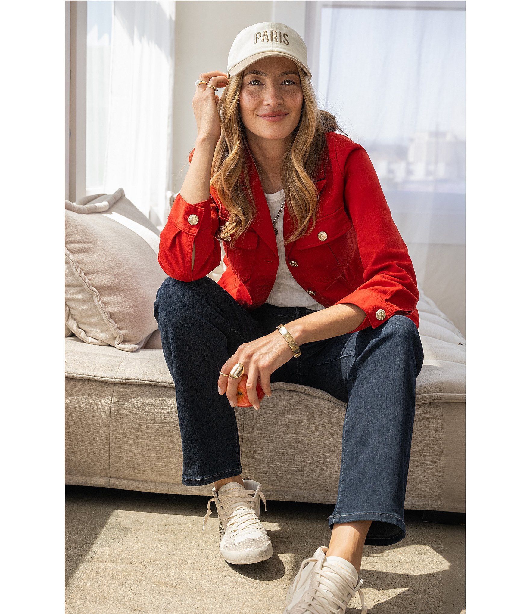 Liverpool Los Angeles Petite Size Slub Twill Peak Lapel Collar Long Sleeve Peplum Jacket