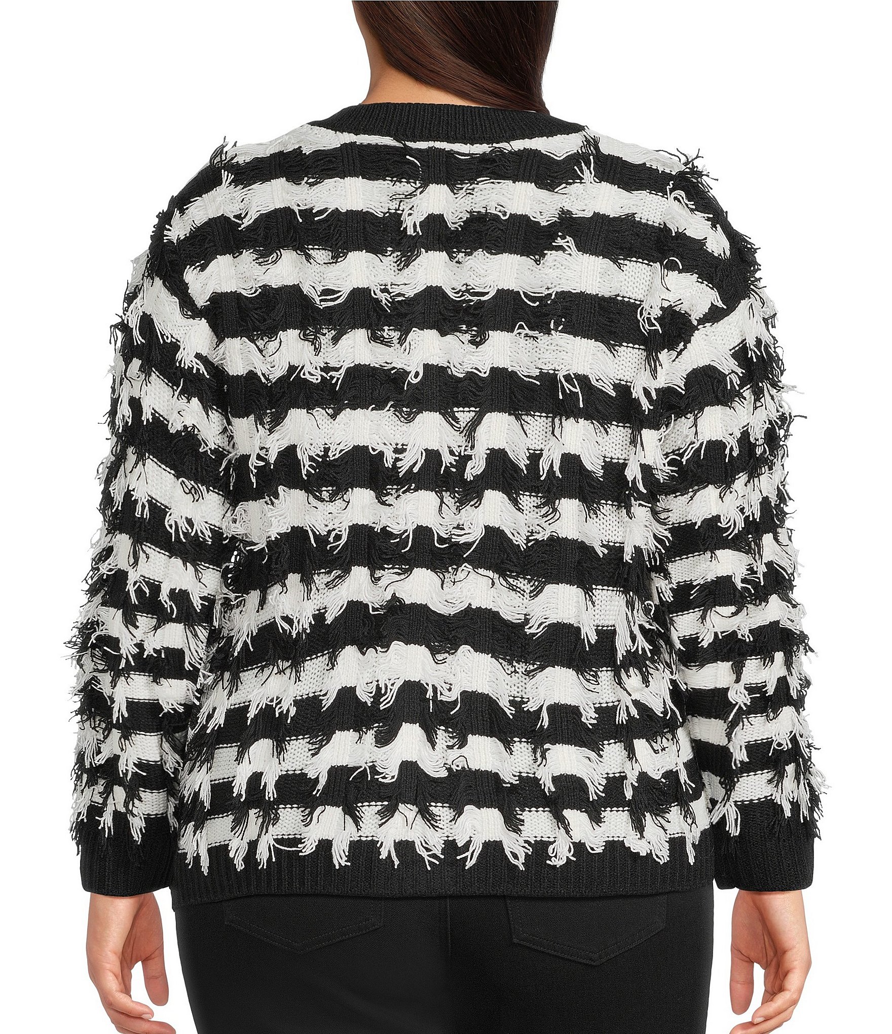 Liverpool Los Angeles Plus Size Long Mix Stitch Fringe Collarless Long Sleeve Cardigan