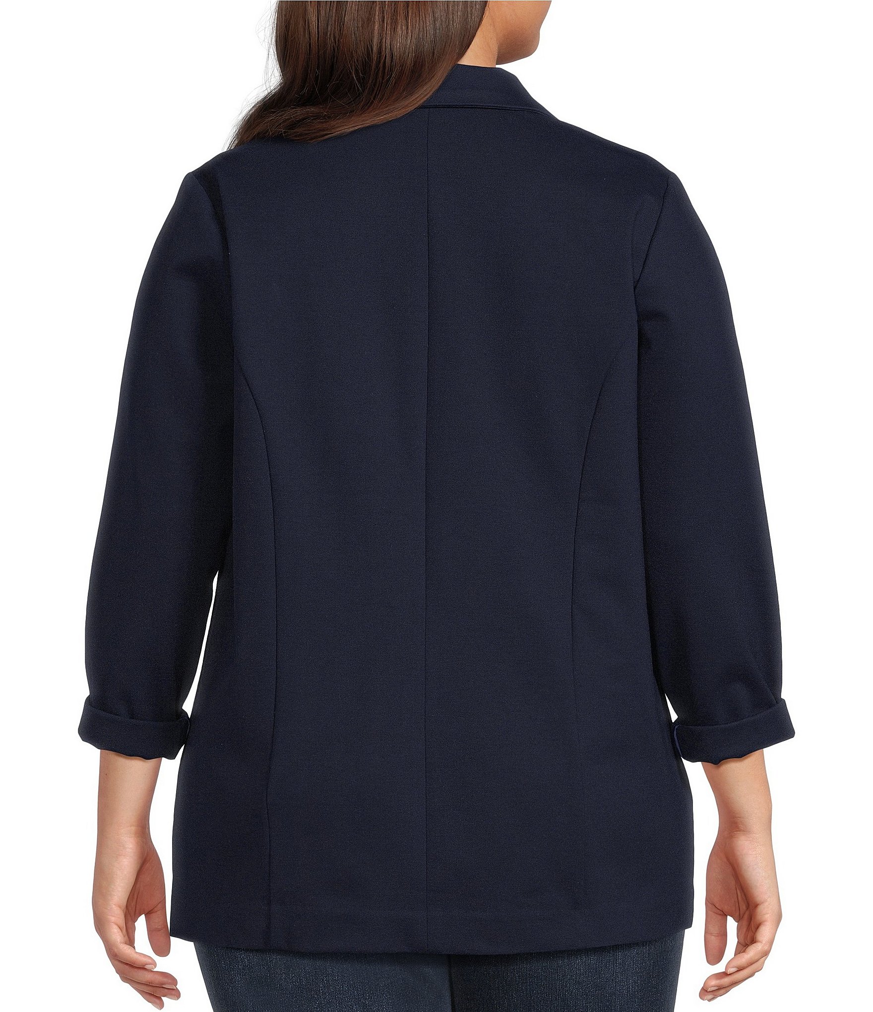 Liverpool Los Angeles Plus Size Stretch Ponte Notch Lapel 3/4 Sleeve Boyfriend Blazer