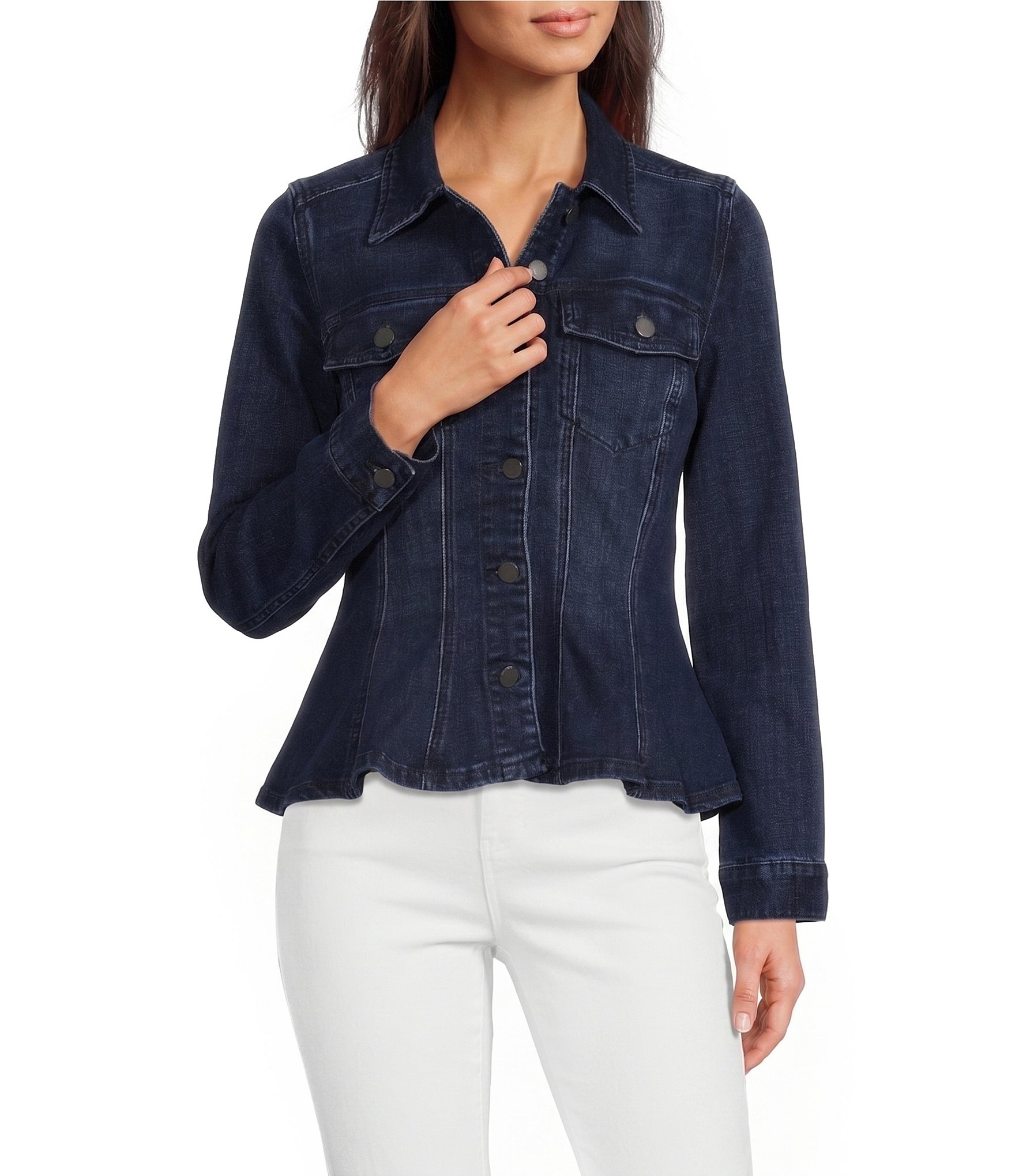 Liverpool Los Angeles Stretch Denim Point Collar Long Sleeve Fit & Flare Trucker Jacket