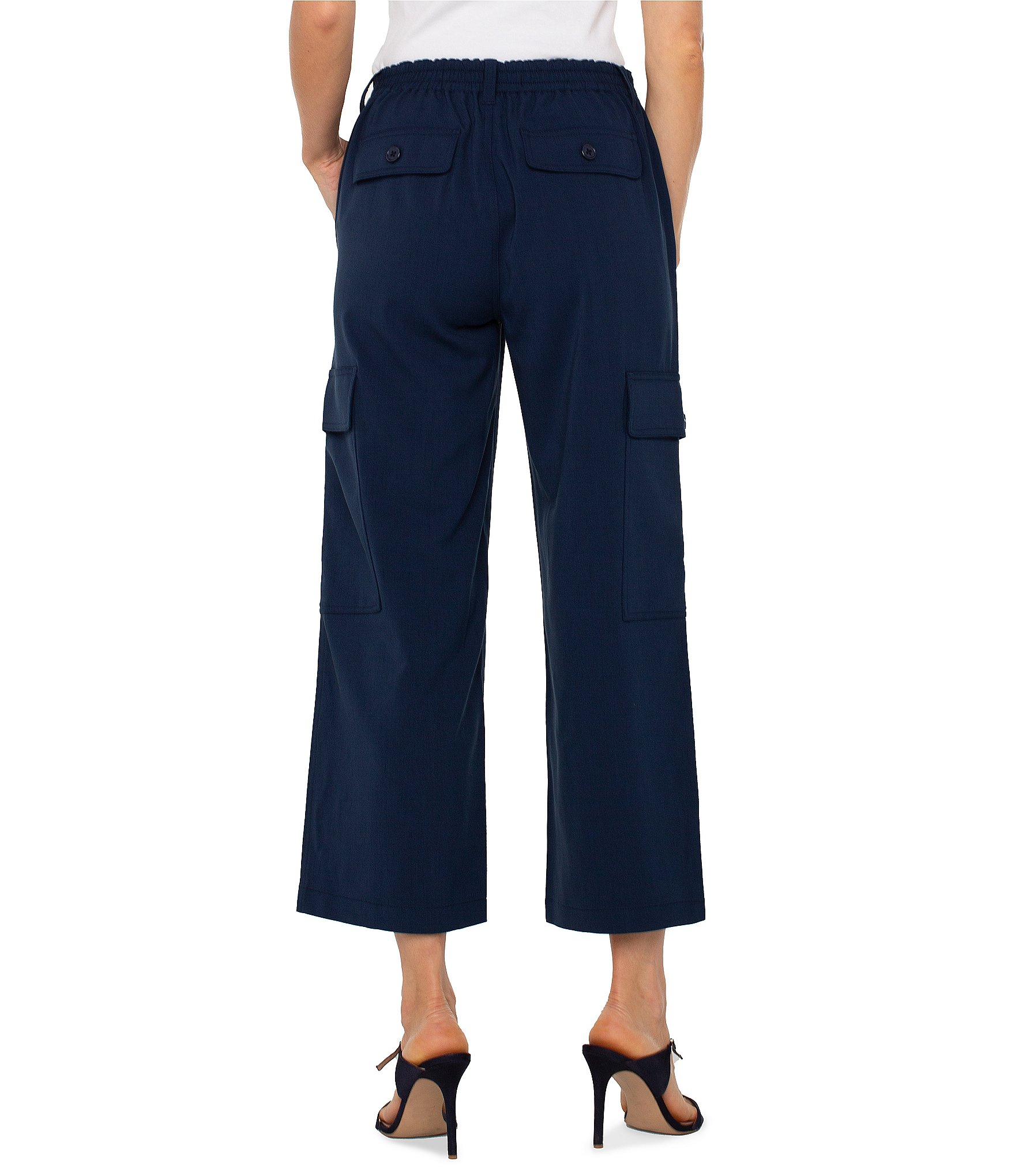 Liverpool Los Angeles Textured Stretch High-Rise Straight Leg Cropped Cargo Pant