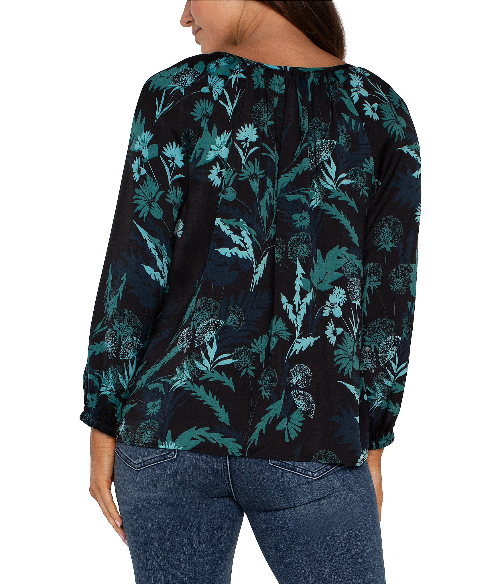 Liverpool Los Angeles Woven Shirred Long Sleeve Blouse