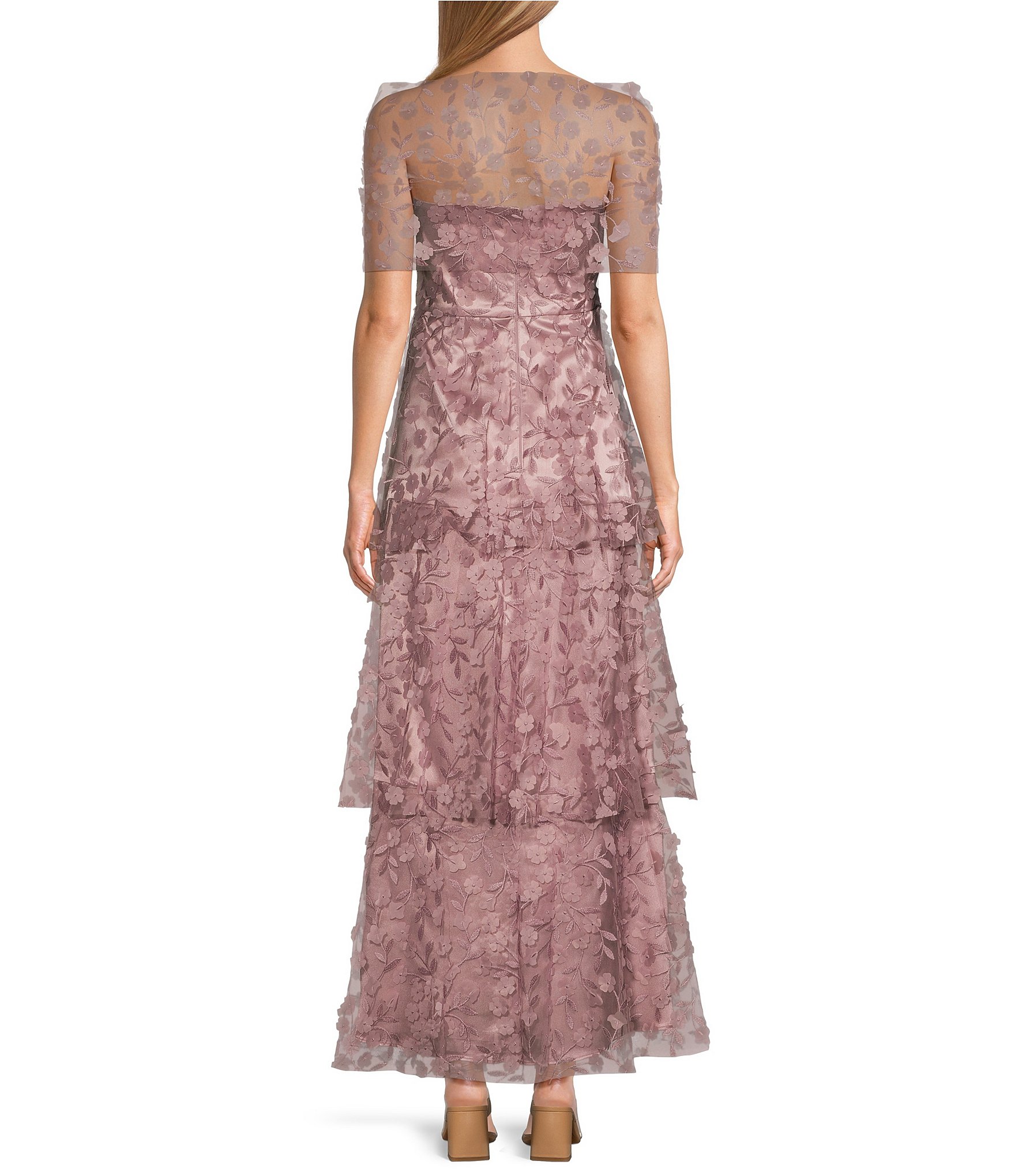 Livia Jolie by Le Bos Strapless Sleeveless 3D Floral 2 Piece Scarf and Tiered A-Line Dress