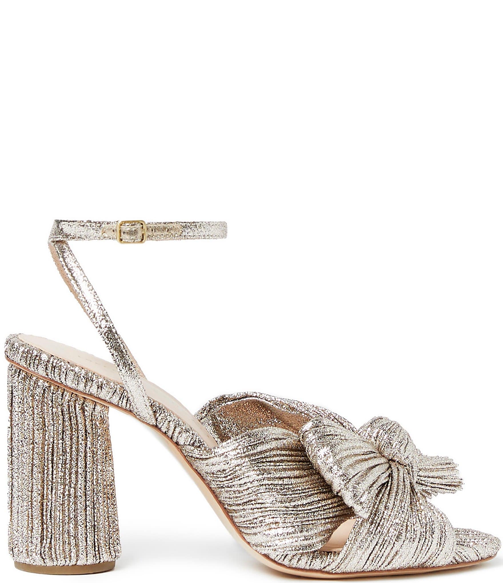 Loeffler Randall Camellia Metallic Fabric Bow Ankle Wrap Dress Sandals