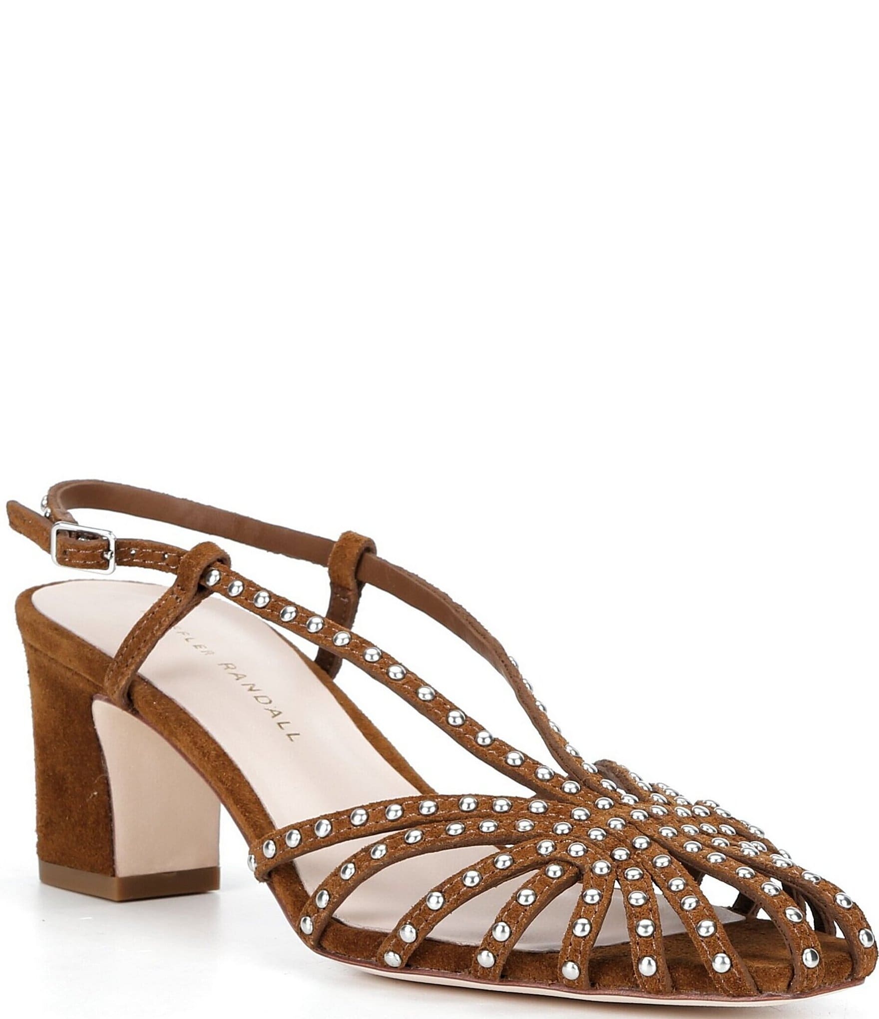 Loeffler Randall Priscilla Suede Caged Studded Slingback Block Heel Pumps