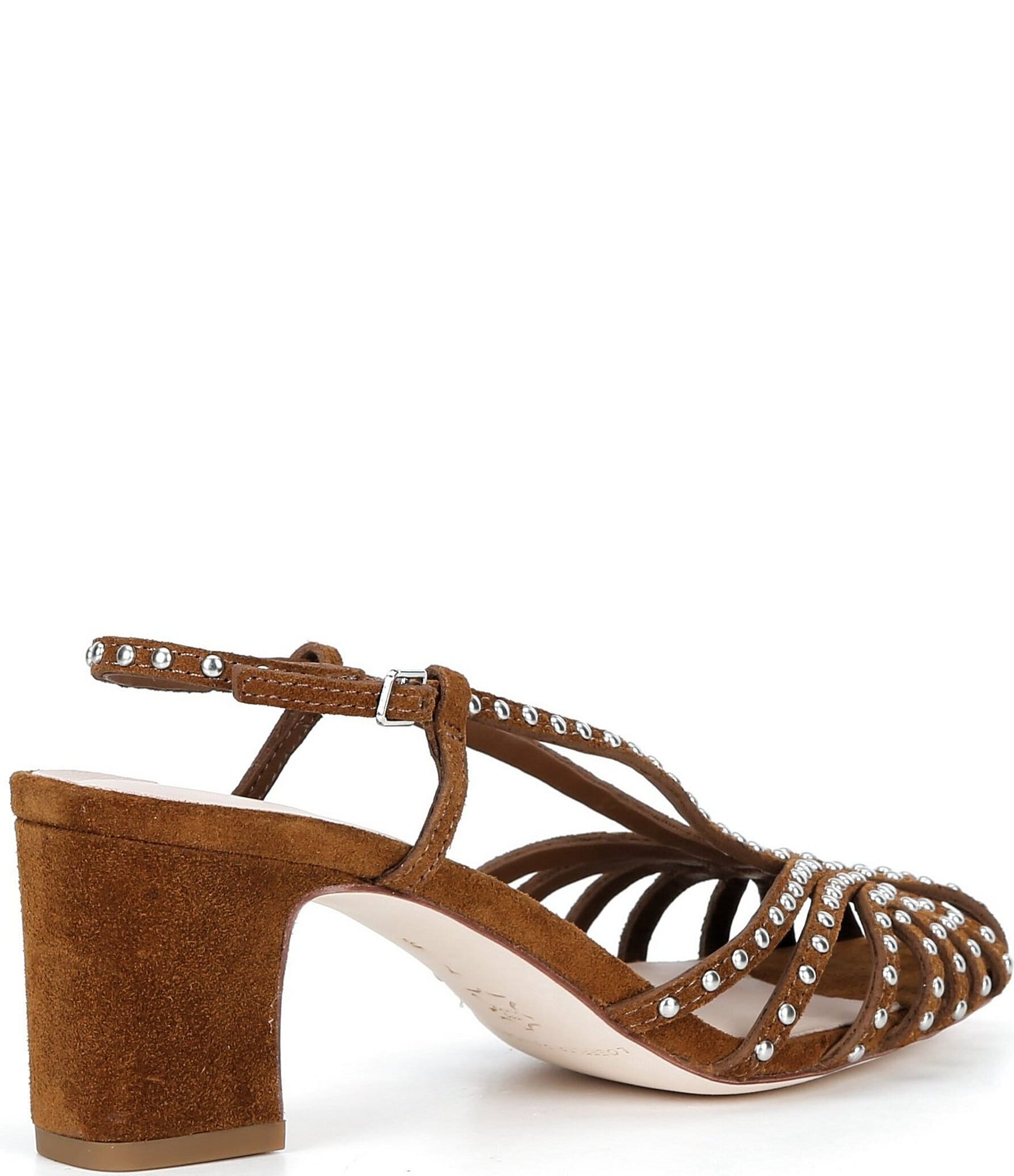Loeffler Randall Priscilla Suede Caged Studded Slingback Block Heel Pumps