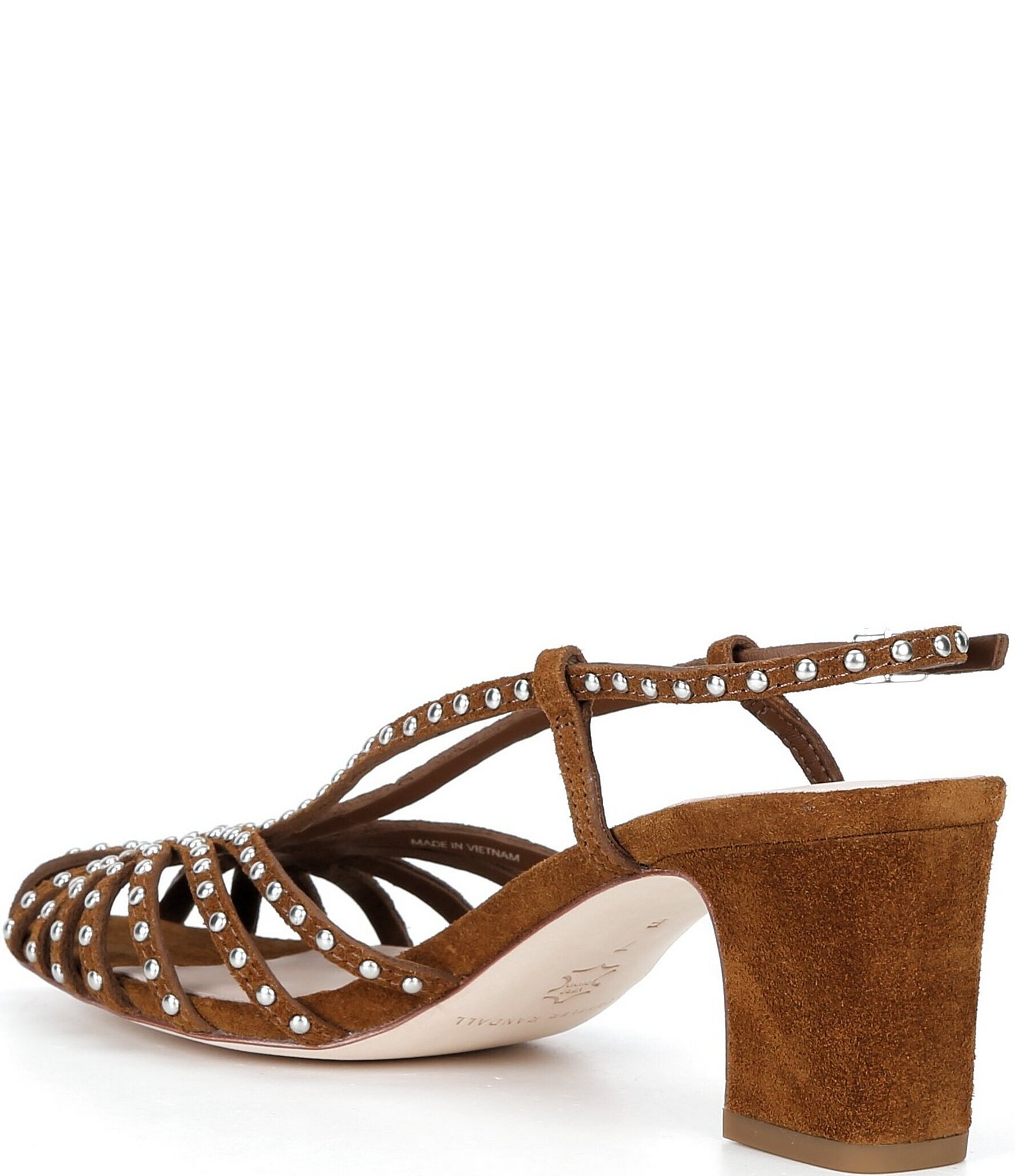 Loeffler Randall Priscilla Suede Caged Studded Slingback Block Heel Pumps
