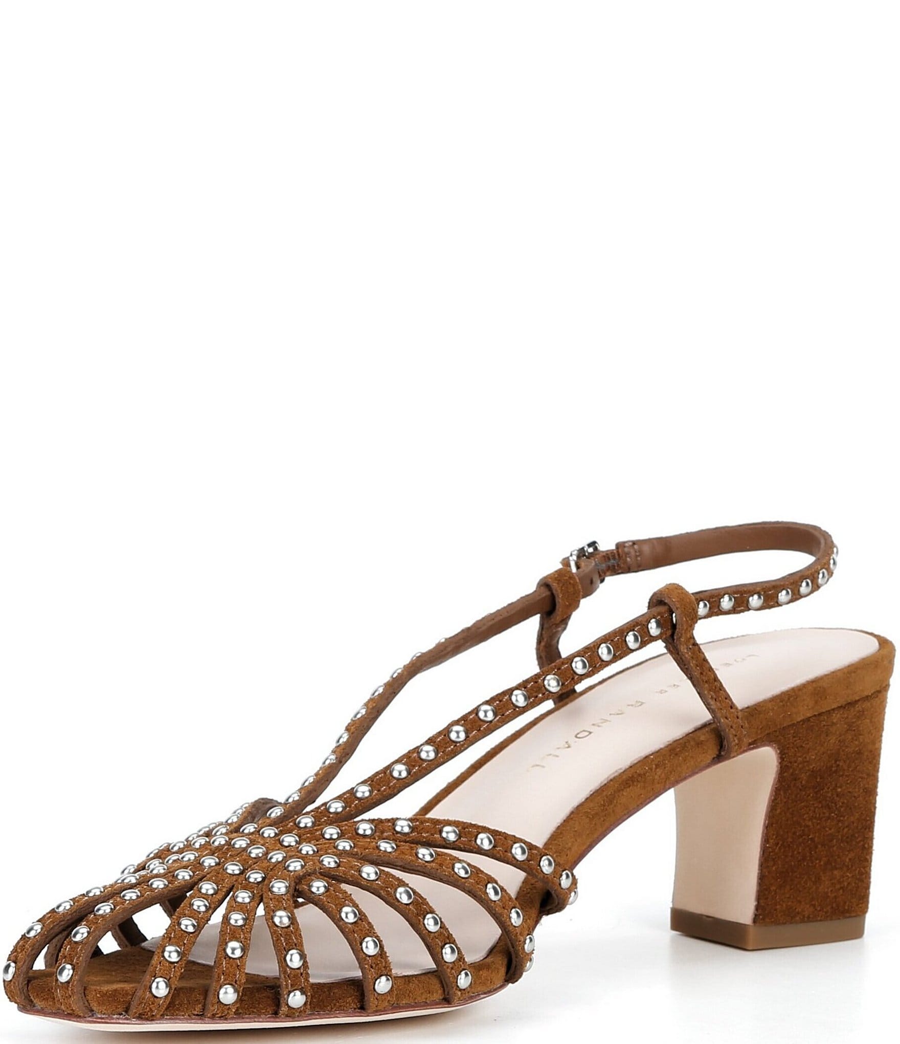 Loeffler Randall Priscilla Suede Caged Studded Slingback Block Heel Pumps