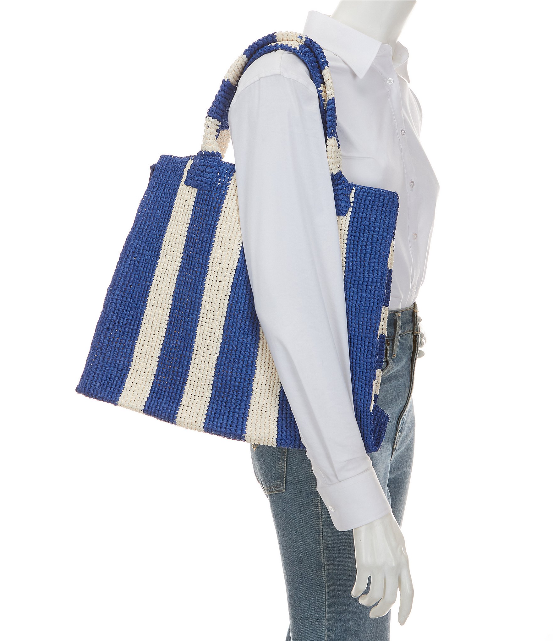 Loeffler Randall Striped Raffia Tote Bag
