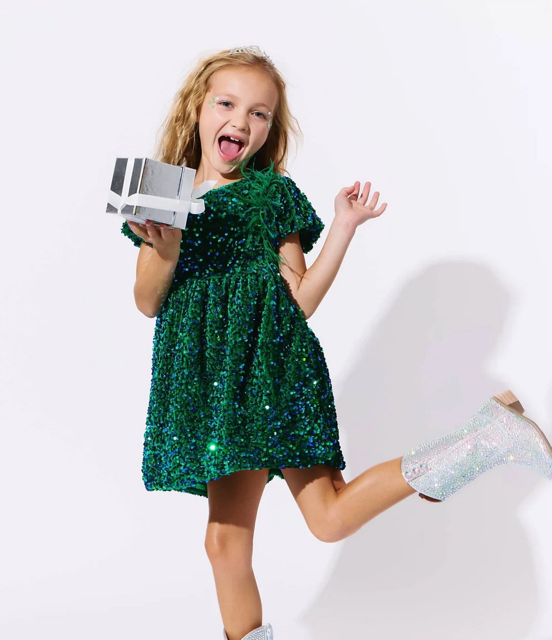 Lola + The Boys Little/Big Girls Jade Feather Party Dress
