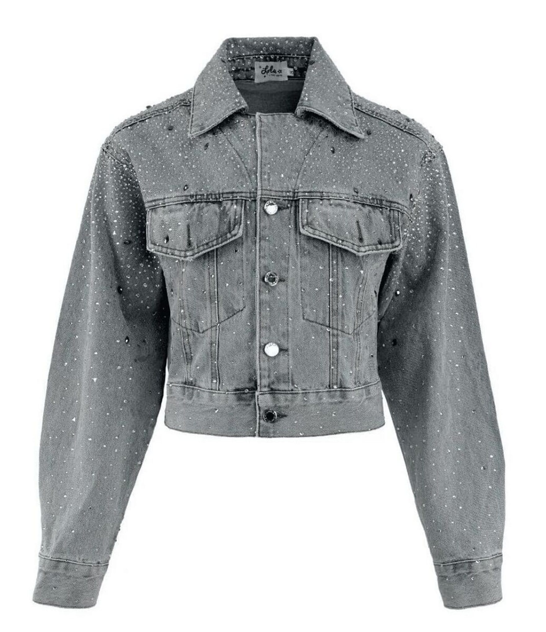 Lola + The Boys Little/Big Girls Crystal Bow Denim Jacket