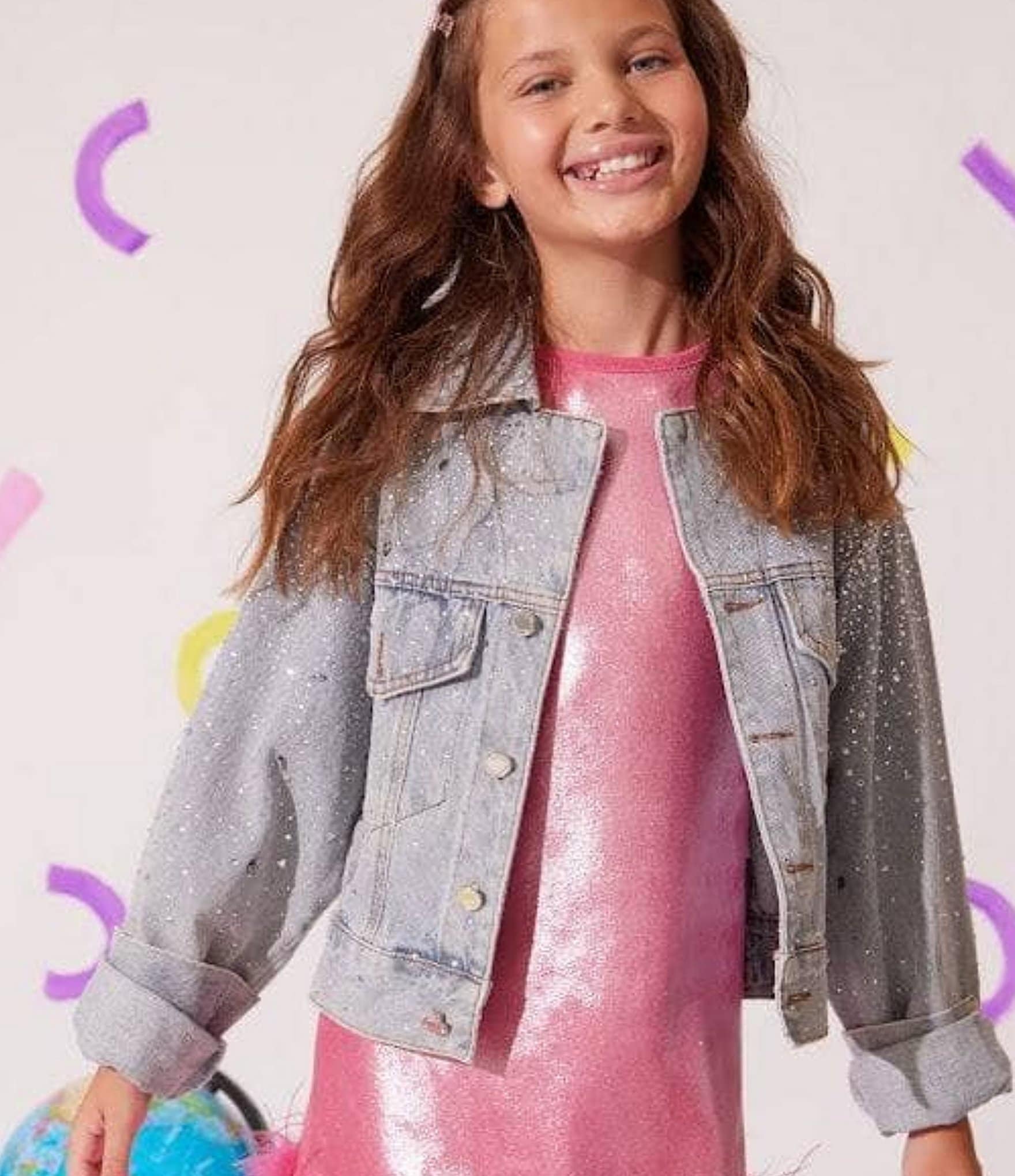 Lola + The Boys Little/Big Girls Crystal Bow Denim Jacket
