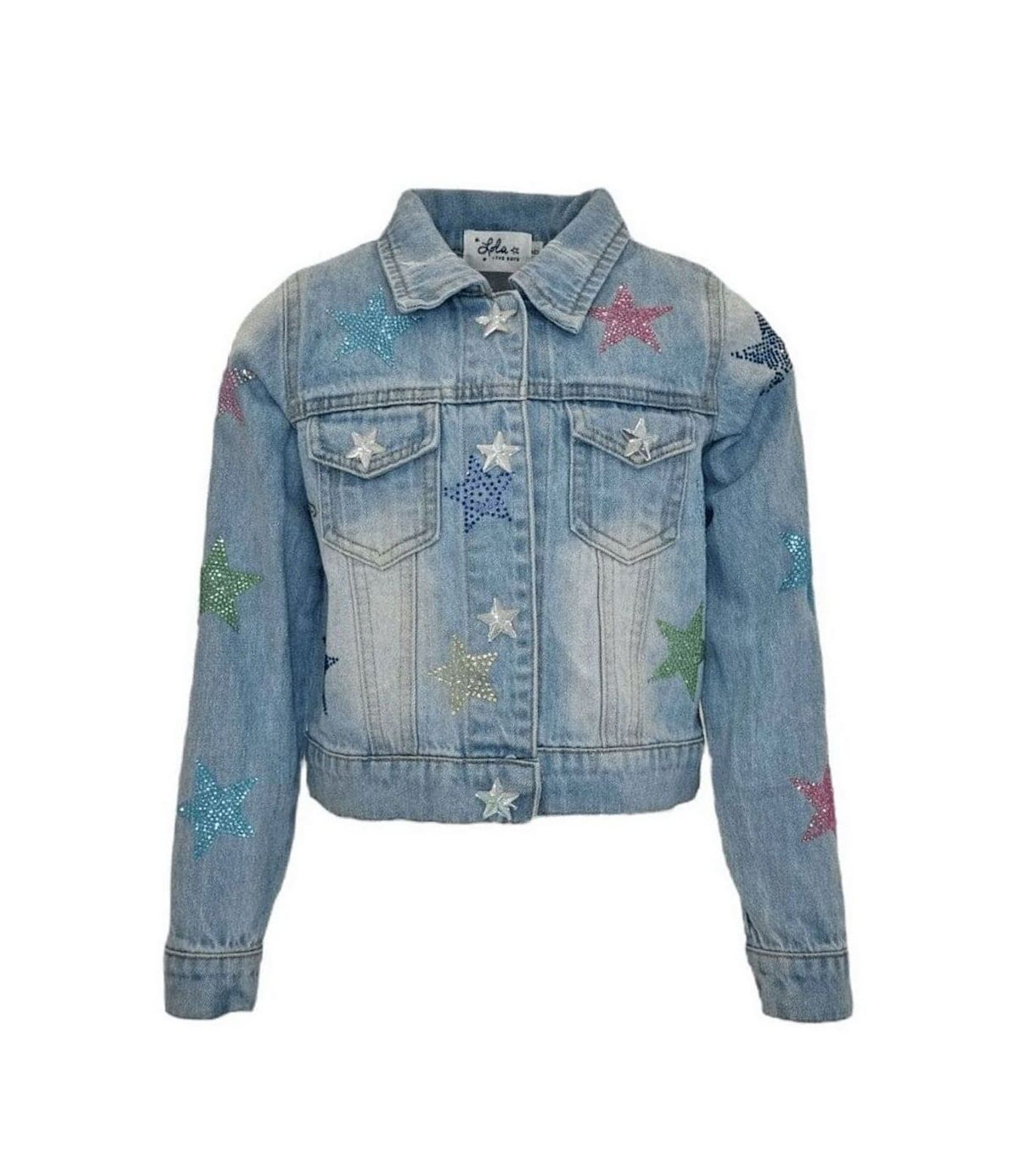 Lola + The Boys Little/Big Girls Crystal Rainbow Stars Denim Jacket