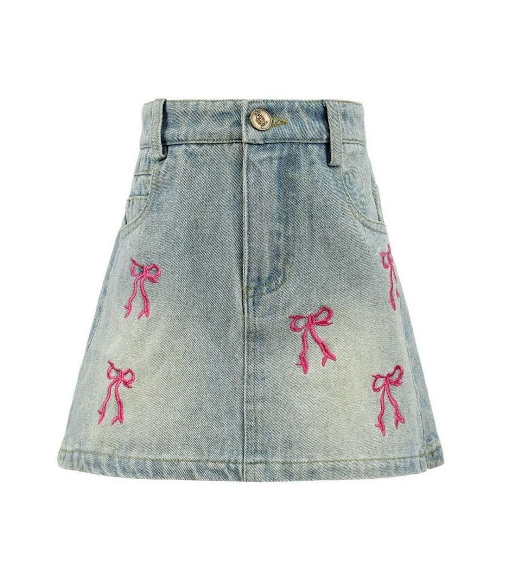Lola + The Boys Little/Big Girls Cutie Bows Embroidered Denim Skirt