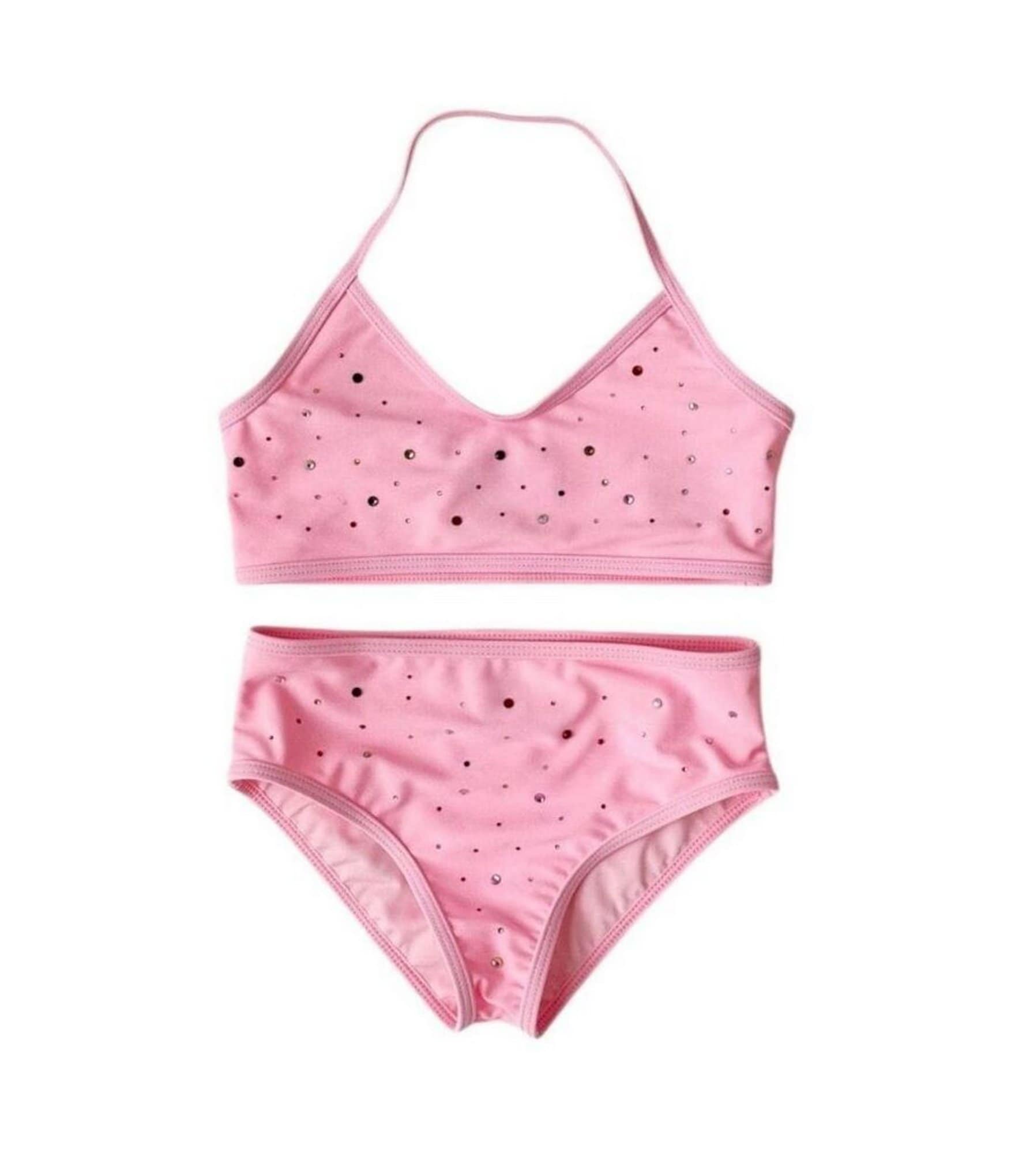 Lola + The Boys Little/Big Girls Rainbow Crystal Halter Neck Top & Bikini Bottom 2-Piece Swimsuit