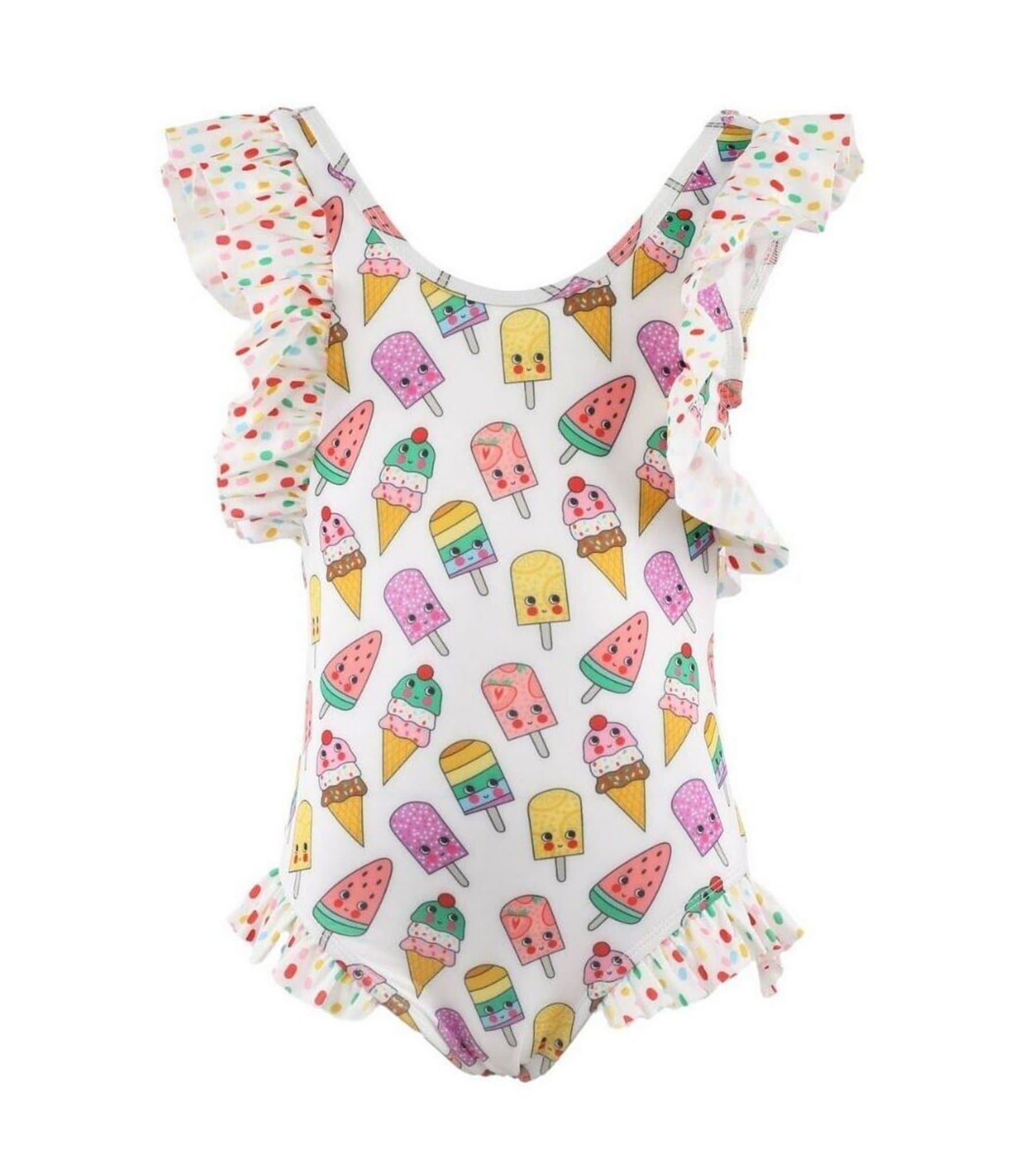 Lola + The Boys Little/Big Girls Rainbow Ice Cream Ruffle 1-Piece Swimsuit