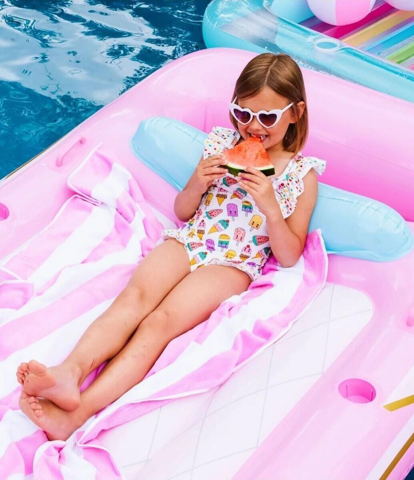 Lola + The Boys Little/Big Girls Rainbow Ice Cream Ruffle 1-Piece Swimsuit