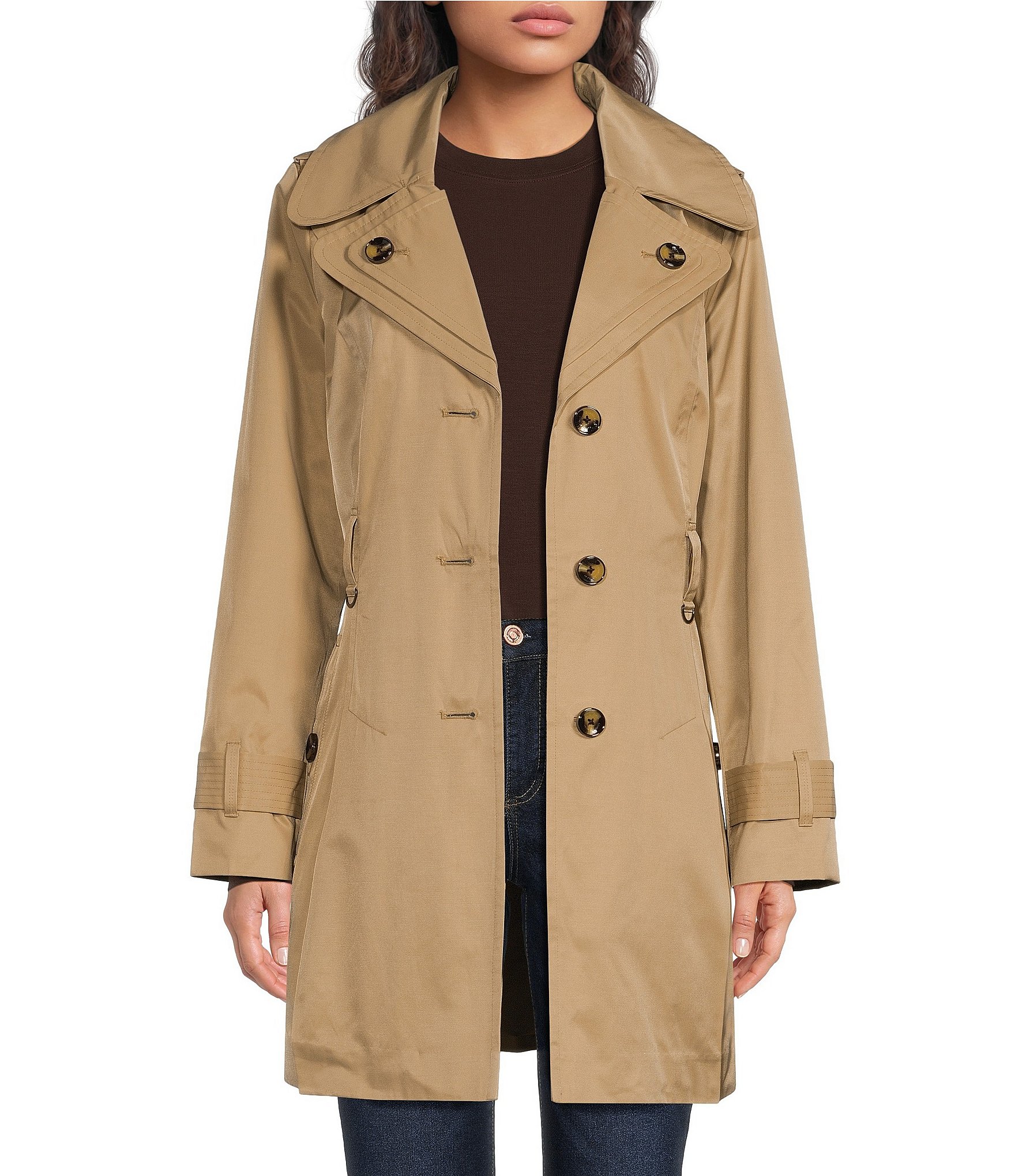 London Fog Double Collar Hooded Belted Single Breasted Trench Coat