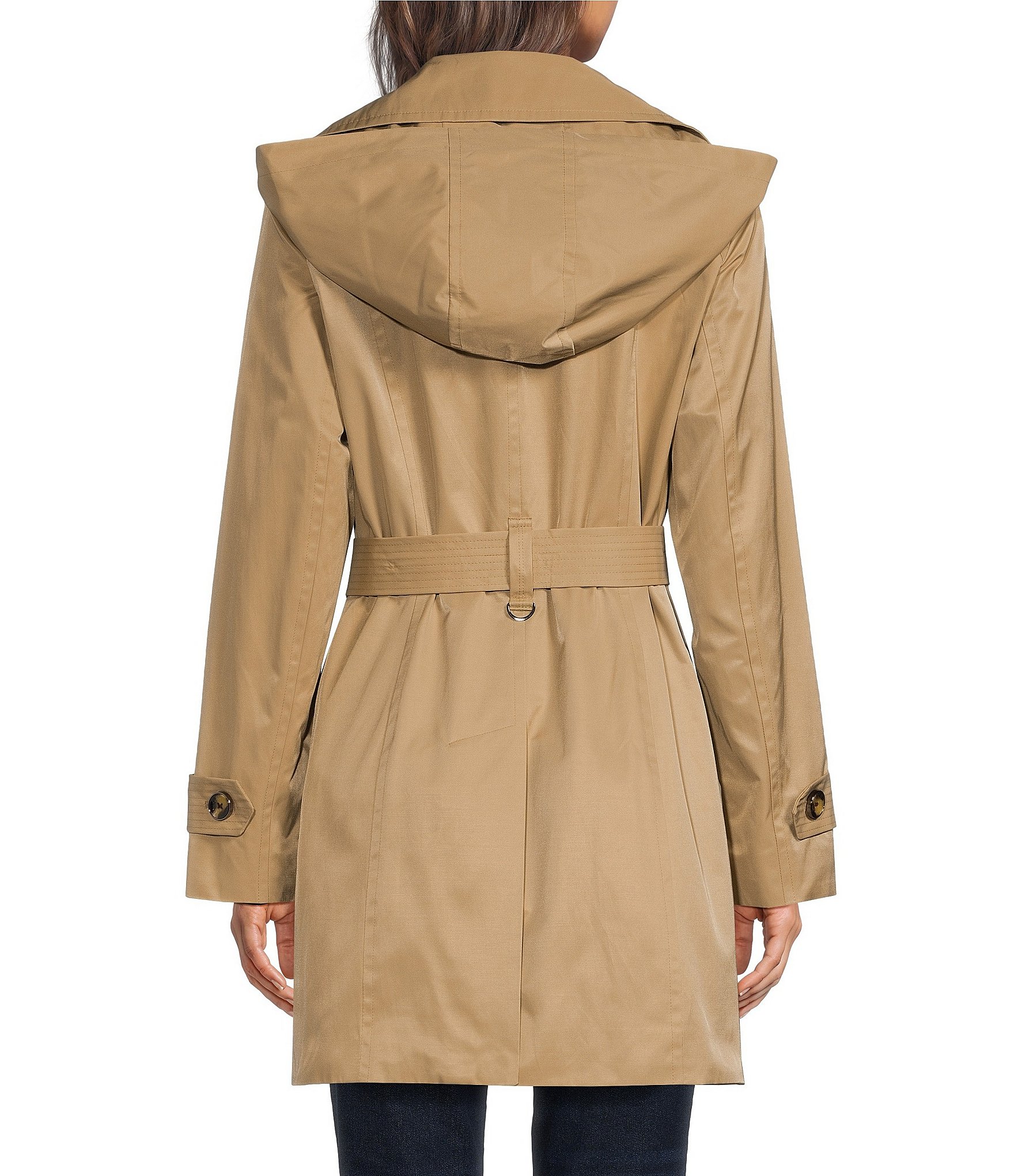 London Fog Double Collar Hooded Belted Single Breasted Trench Coat