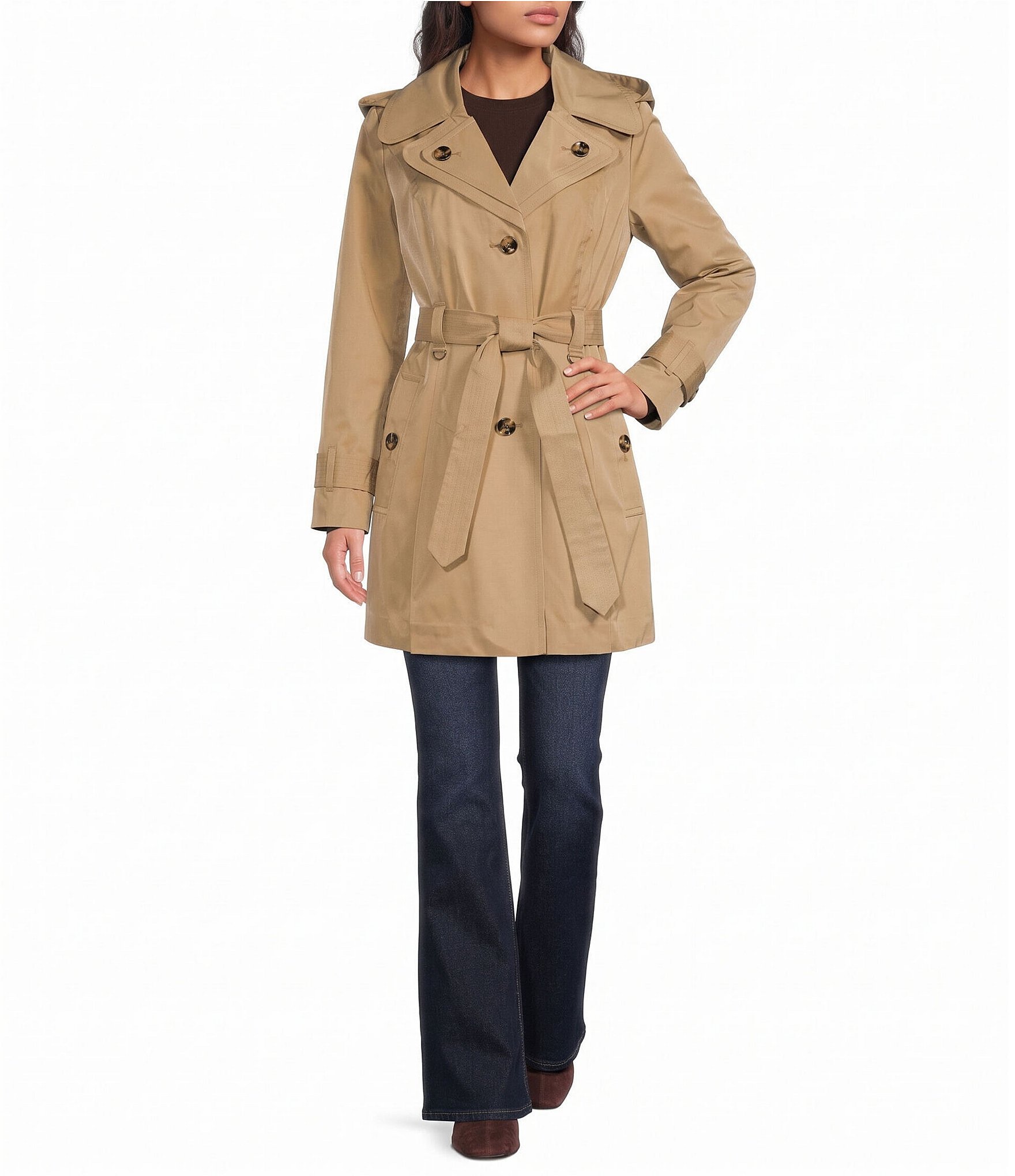 London Fog Double Collar Hooded Belted Single Breasted Trench Coat